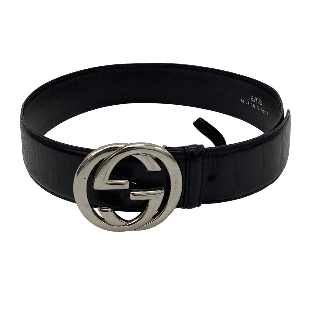GUCCI レザー ベルト バックル シルバー金具 ブラック 黒 極美品 GUCCI 希少モデル メンズ レザーベルト 黒 シルバー金具