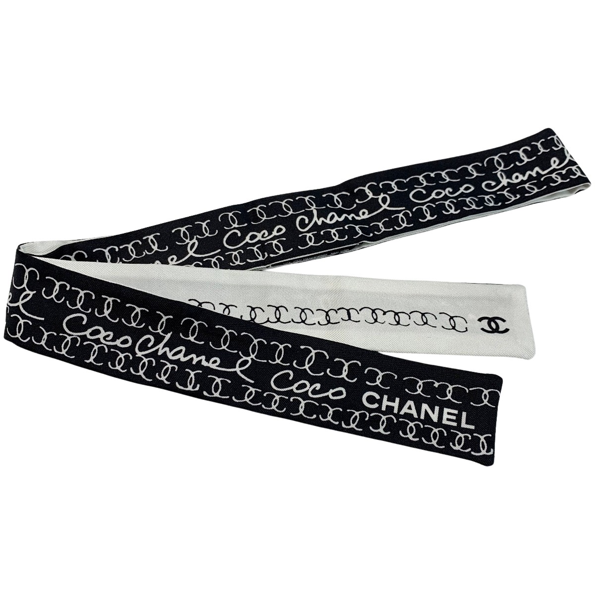 楽天市場】CHANEL シャネル ヘアバンド シルク ホワイト ネイビー