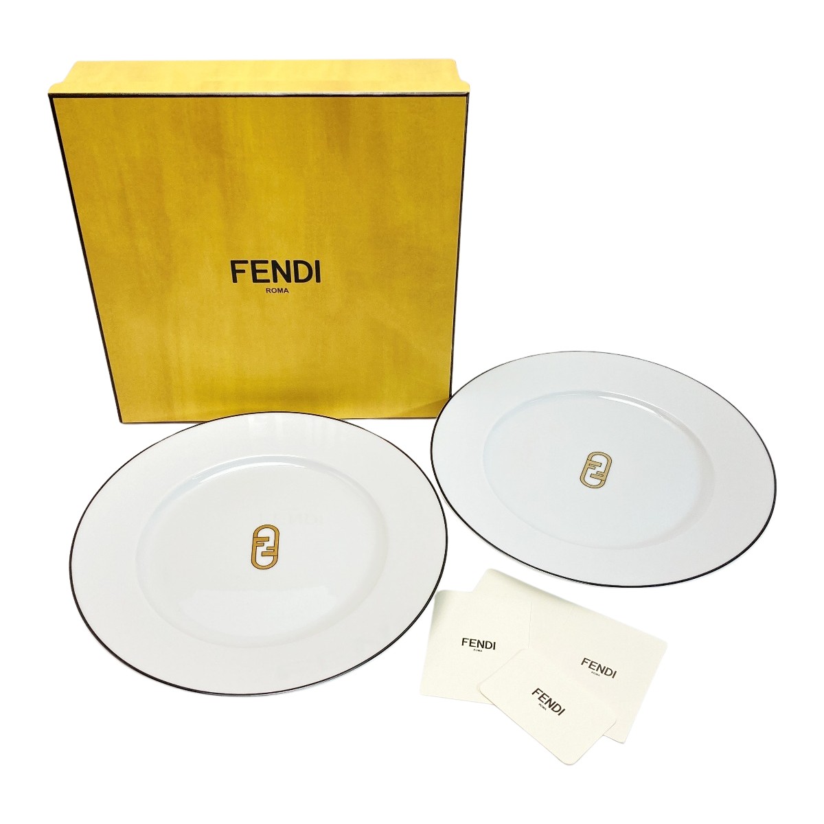 ☆☆【中古】FENDI フェンディ オーロックロゴ プレート 2枚セット テーブルウェアコレクション お皿 箱有 Aランク