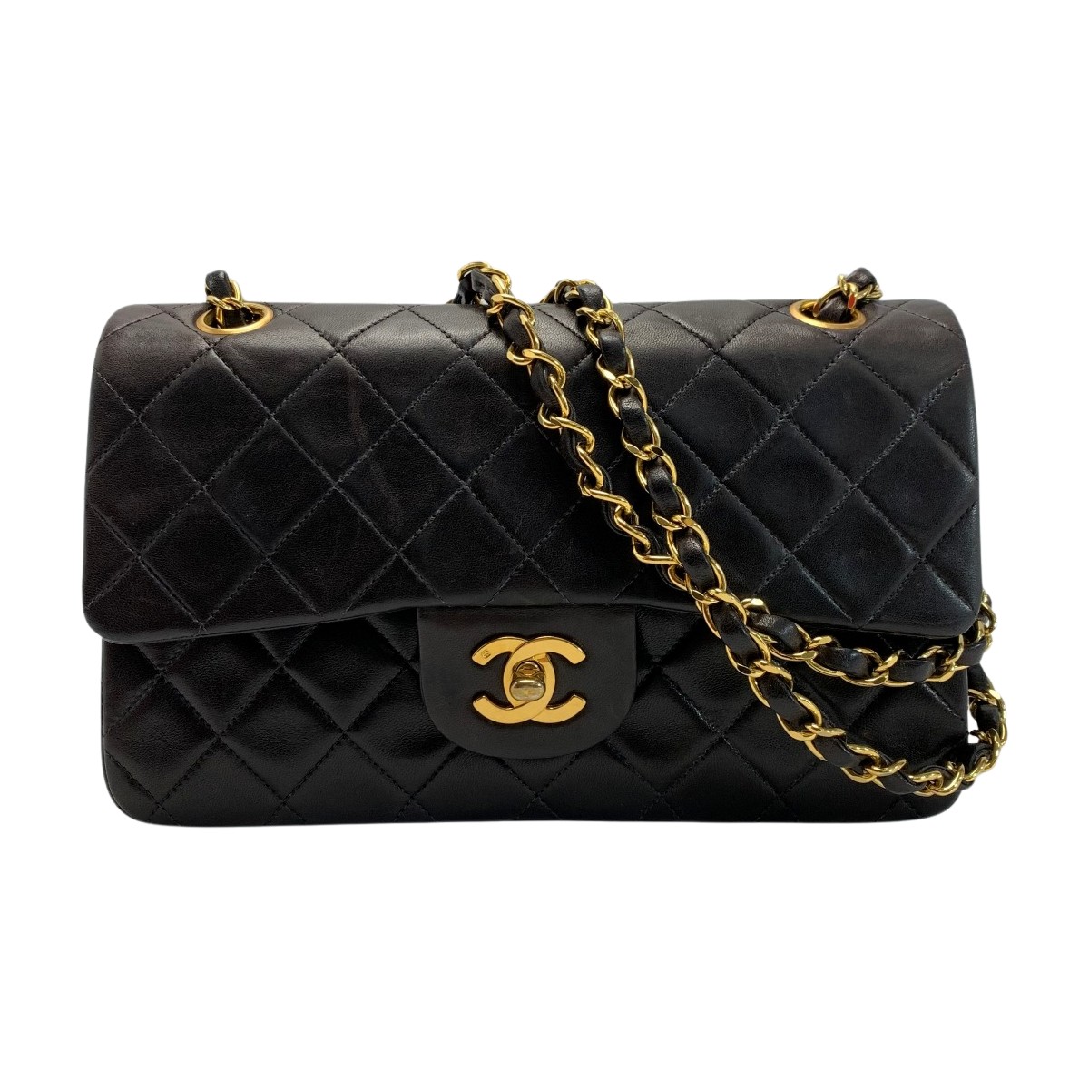 ☆☆【中古】CHANEL シャネル マトラッセ ダブルフラップ ラムスキン ブラック チェーンショルダーバッグ Bランク