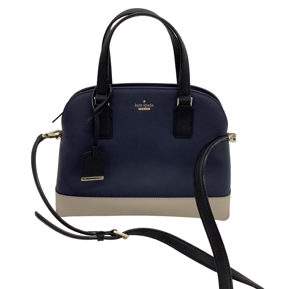 【中古】Kate Spade ケイトスペード レディース ２WAYバッグ PXRU8262 ネイビー×アイボリ― Bランク