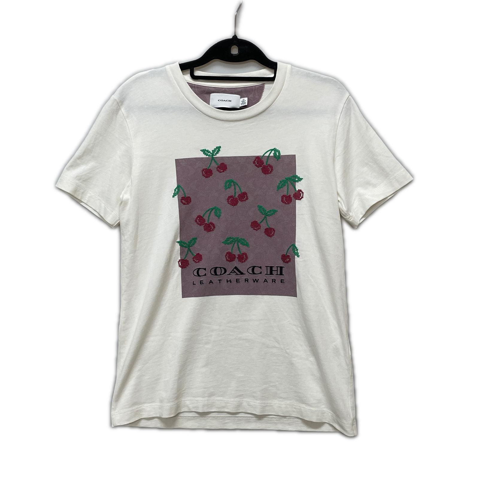 〇〇【中古】COACH コーチ レディース シグネチャー スクエア クロス スティッチ チェリーTシャツ サイズXS CI403 ホワイト Bランク