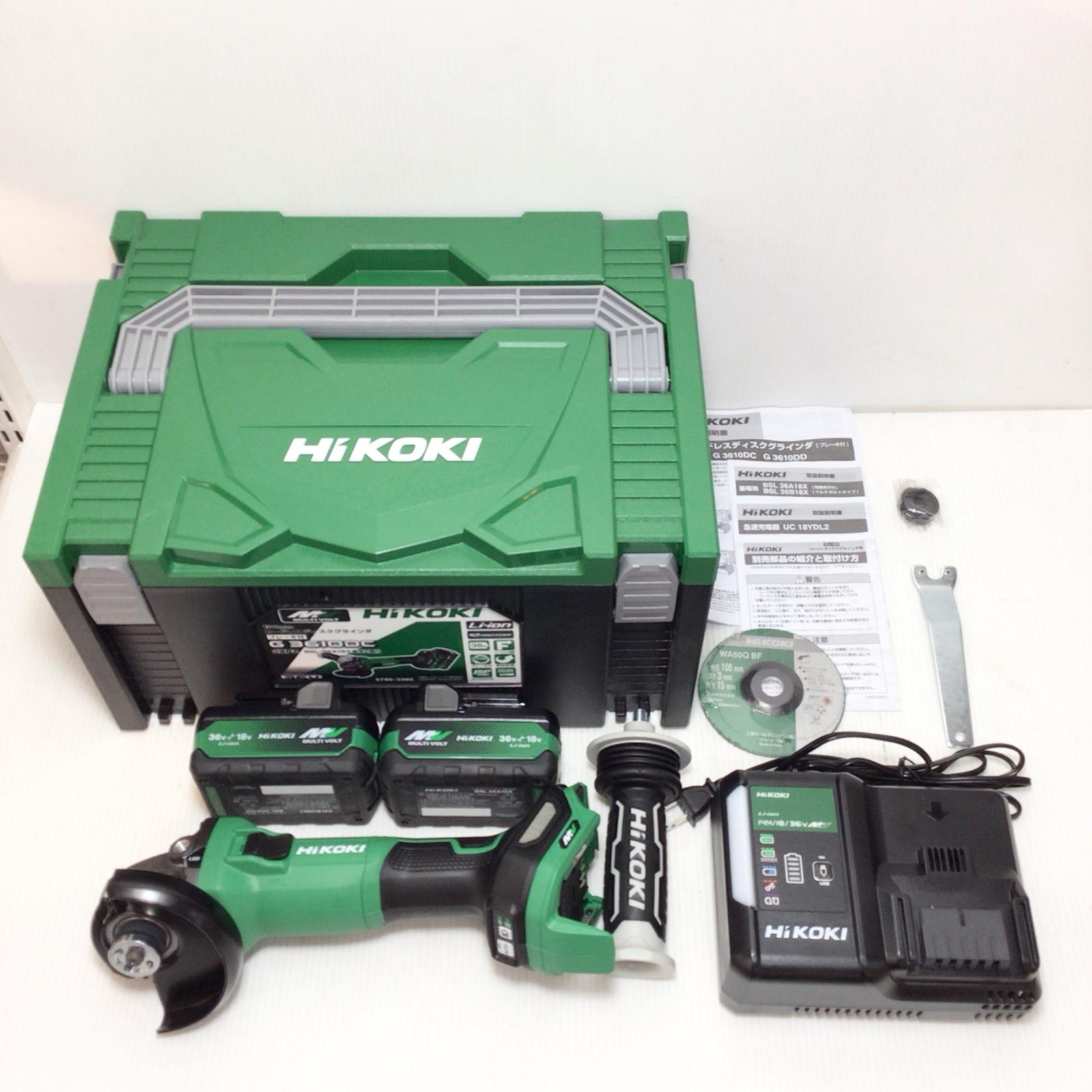 ΘΘ【中古】HiKOKI ハイコーキ レコード盤圧砕機 未当て嵌める品(S) 申し受ける器・申し受ける池2個・入れもの付 コードレス式 36v J352680 G3610DC 緑であること S価値づける
