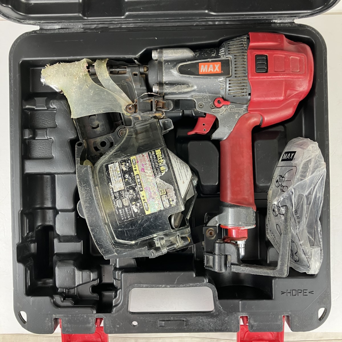 ЗЗ【中古】MAX マックス 90粍 高圧 エア湖釘打ち機 入れもの付 HN-90N3 赤いこと C序列付ける