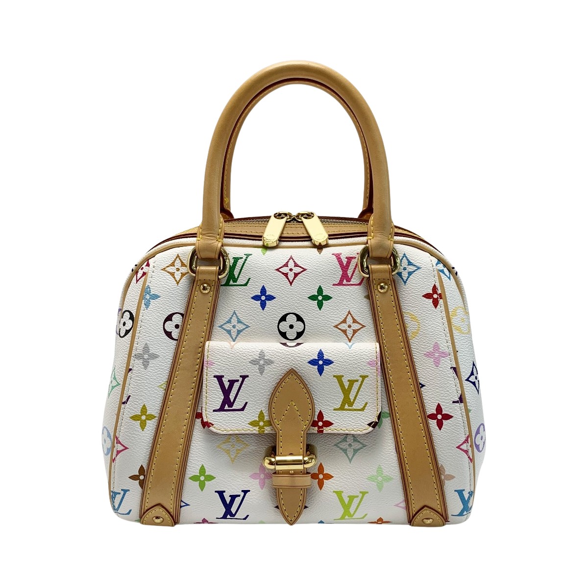 ☆☆【中古】LOUIS VUITTON ルイヴィトン プリシラ  モノグラム M40096 マルチカラー ホワイト ハンドバッグ 袋有 Bランク