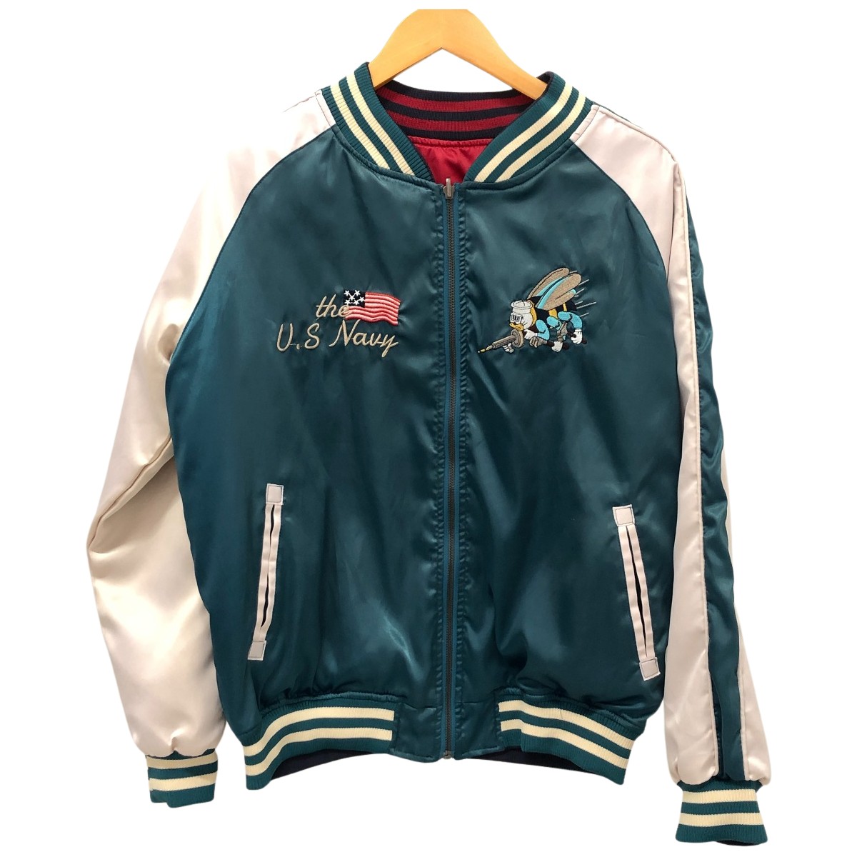 楽天市場】【中古】AULAスカジャン 3164-02034 レッド×ネイビー