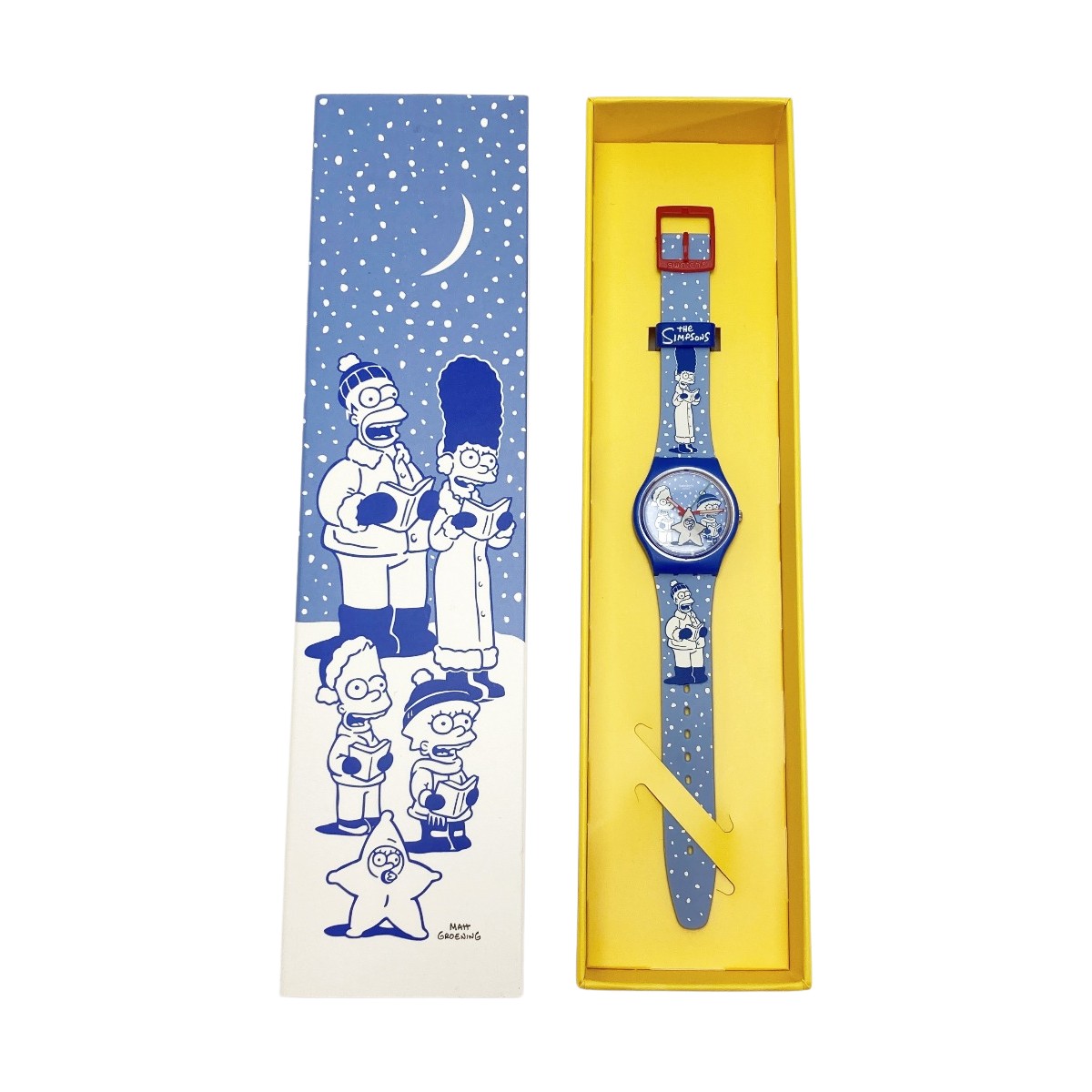 【中古】SWATCH スウォッチ ザ・シンプソンズ コラボモデル タイディングス・オブ・ジョイ SO28Z126 水晶 ウォッチ 箱有 B位置付ける 腕時計-男女兼用腕時計