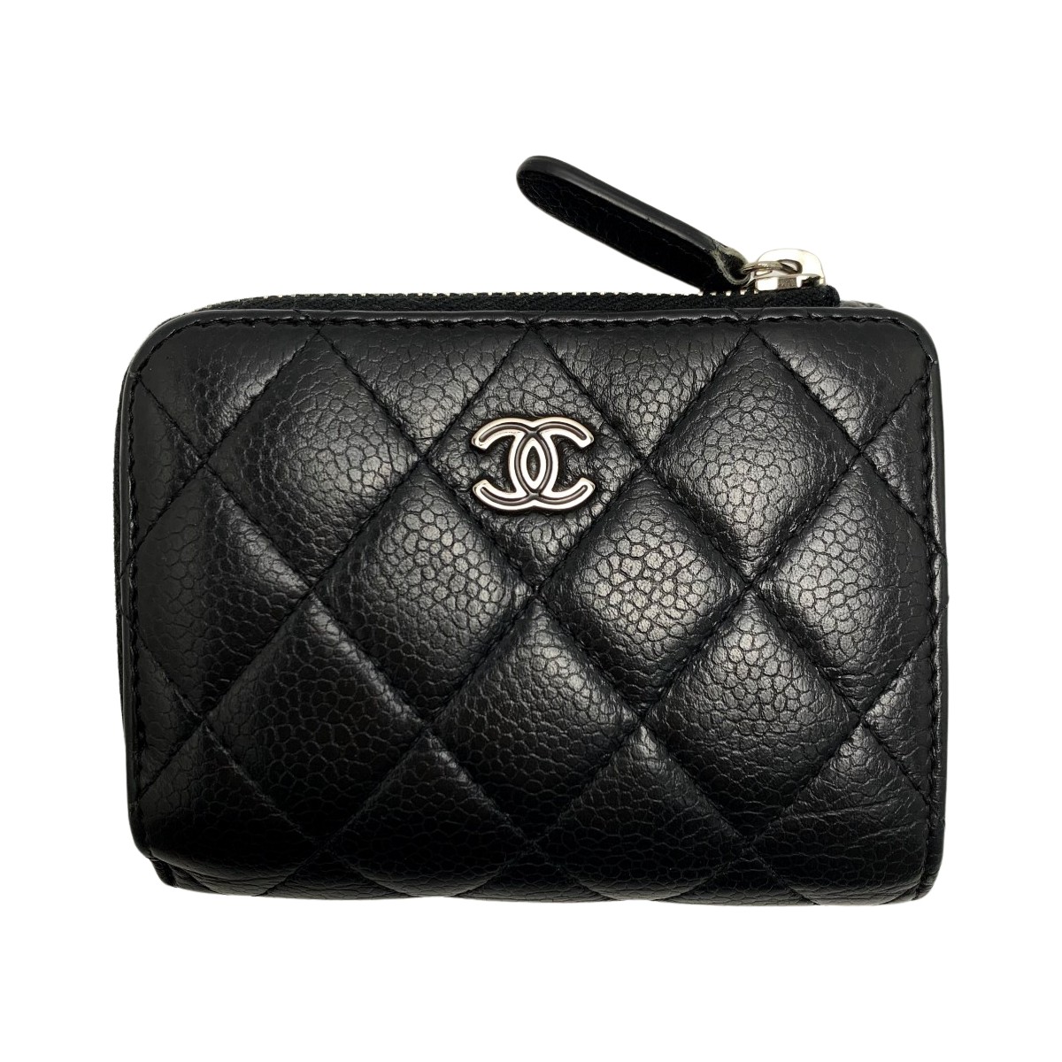 【中古】CHANEL シャネル マトラッセキャビアスキン ブラック シルバー金具 3つ折り財布 Bランク｜リサイクルビッグバン店