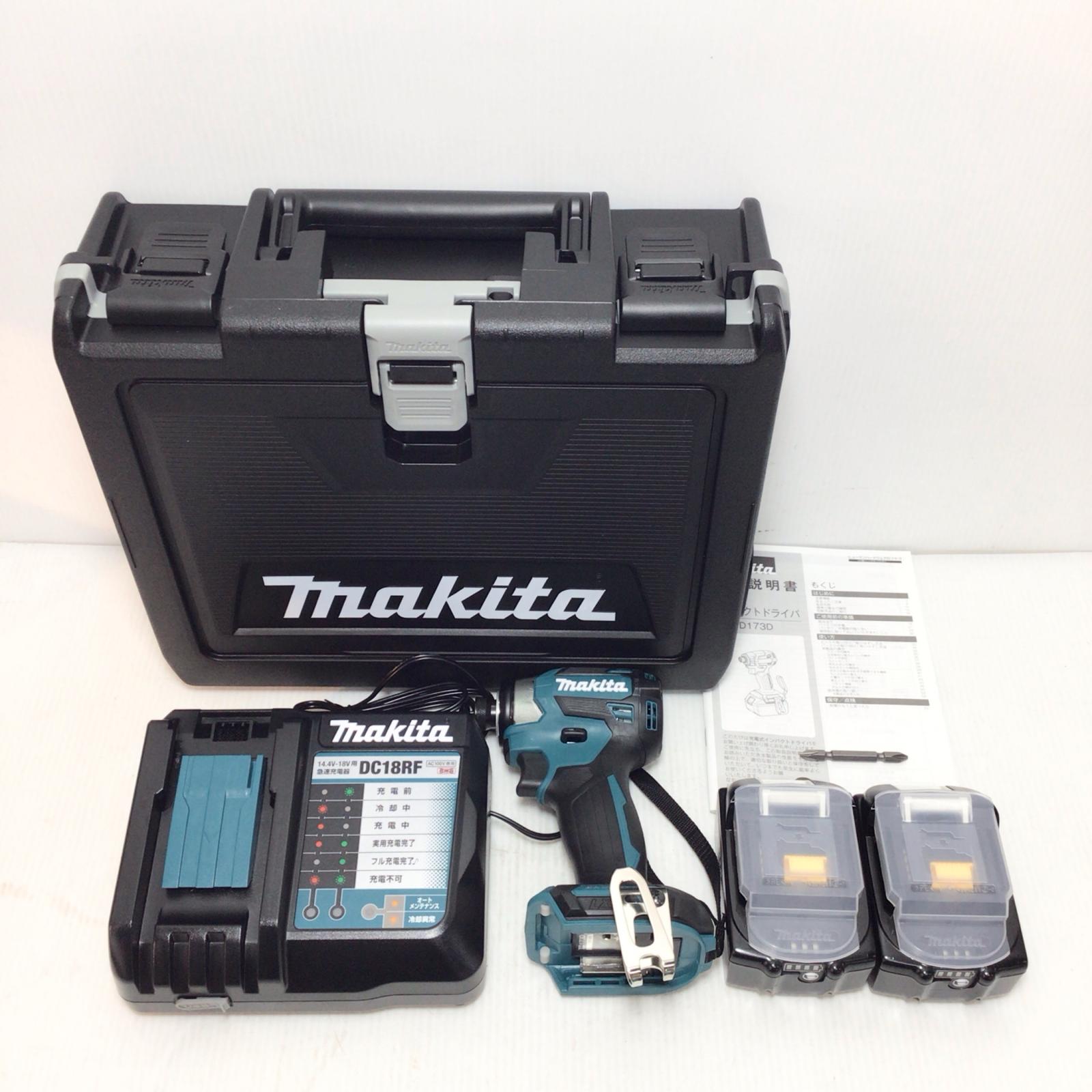 ΘΘ【中古】MAKITA マキタ インパクトドライバ 未使用品(S) 充電器・充電池2個・ケース付 コードレス式 18v 6.0Ah 741305 TD173DRGX ブルー Sランク