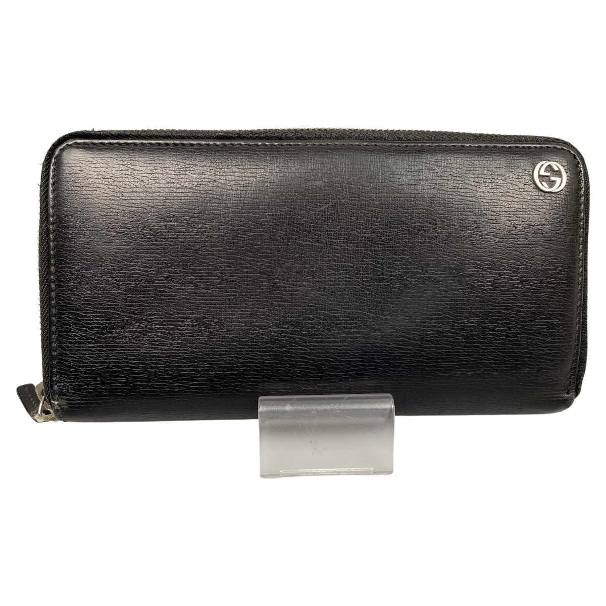 ##【中古】GUCCI グッチ ラウンドファスナー長財布 インターロッキングG 型崩れ有 309713 ブラック Cランク