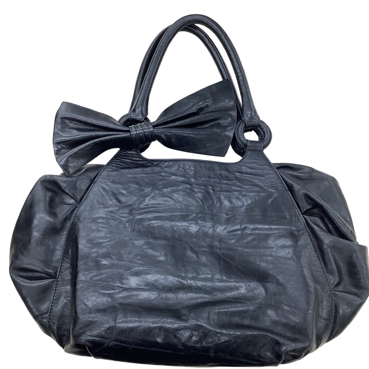 【中古】sportmax スポーツマックス レディース ハンドバッグ リボン付き ブラック Bランク