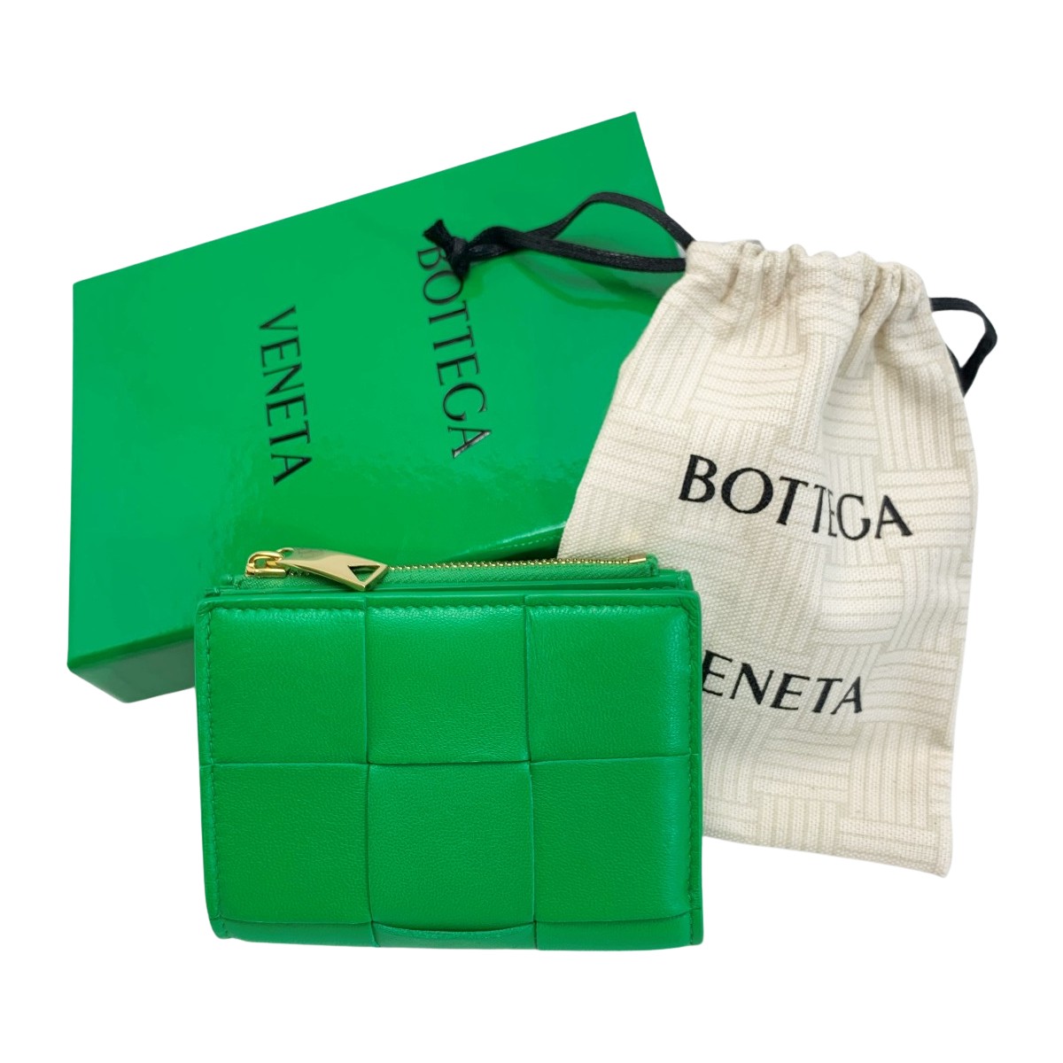 【中古】BOTTEGA VENETA ボッテガヴェネタ 財布 マキシイントレチャート スモールカセットコンパクトウォレット パキラートグリーン Bランク