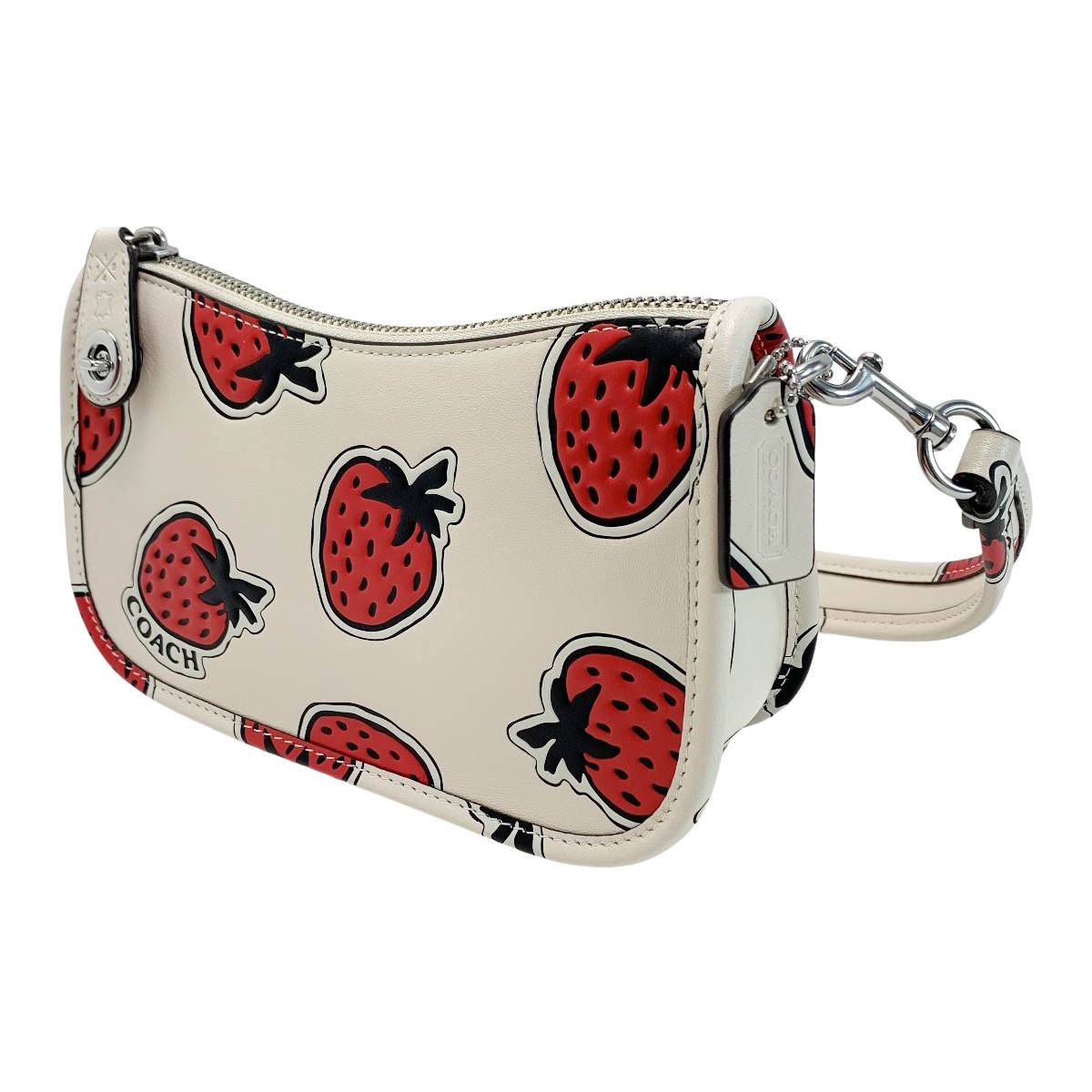 【中古】COACH コーチ職 スウィンガー 御徒面子 苺 Strawberry CT881 象牙色 同盟罷業一回り付 なめし革 レディース B序列付ける