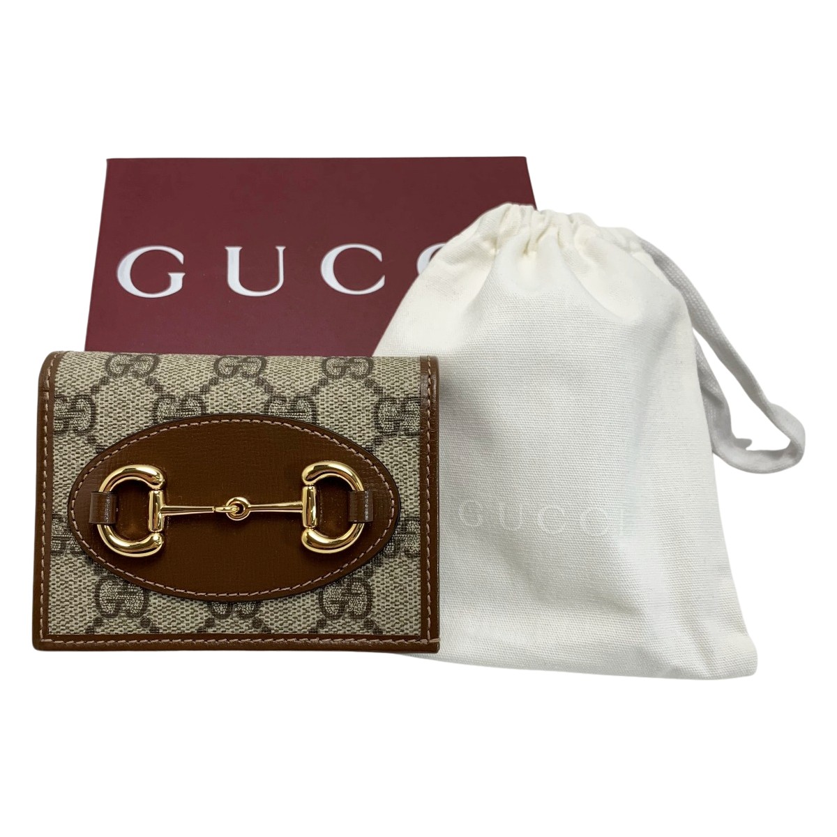 【中古】GUCCI グッチ 2つ折り紙入れ GGスプリーム 621887 赤銅色 なめし革 ゴールド金具 B序列付ける