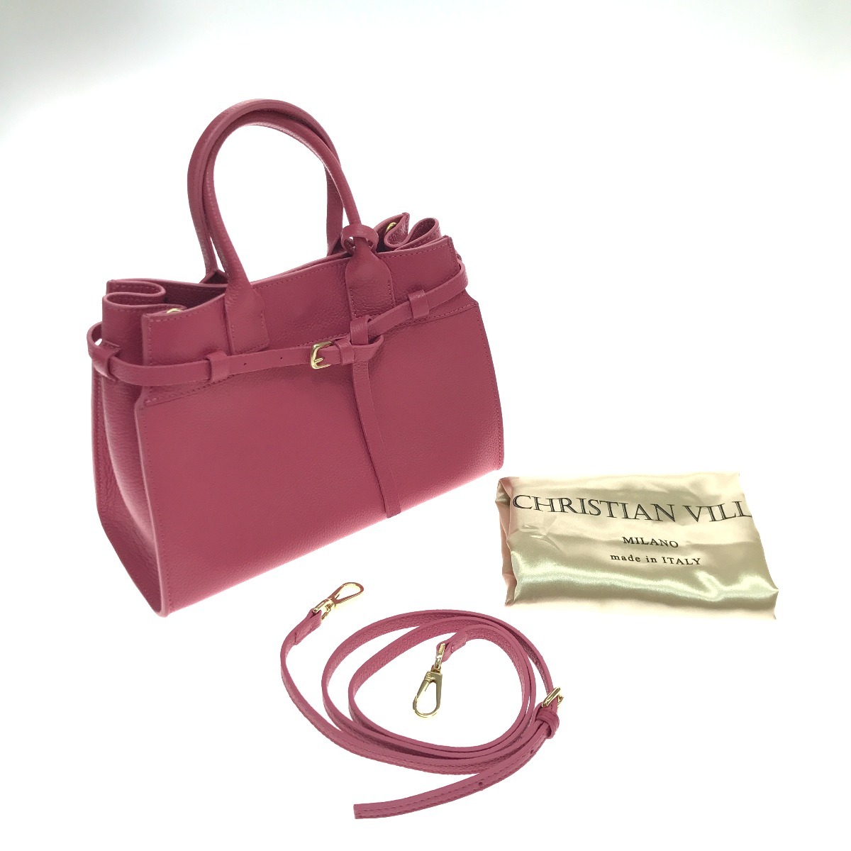 【中古】CHRISTIAN VILLA ハンドバッグ ショッキングピンク Bランク