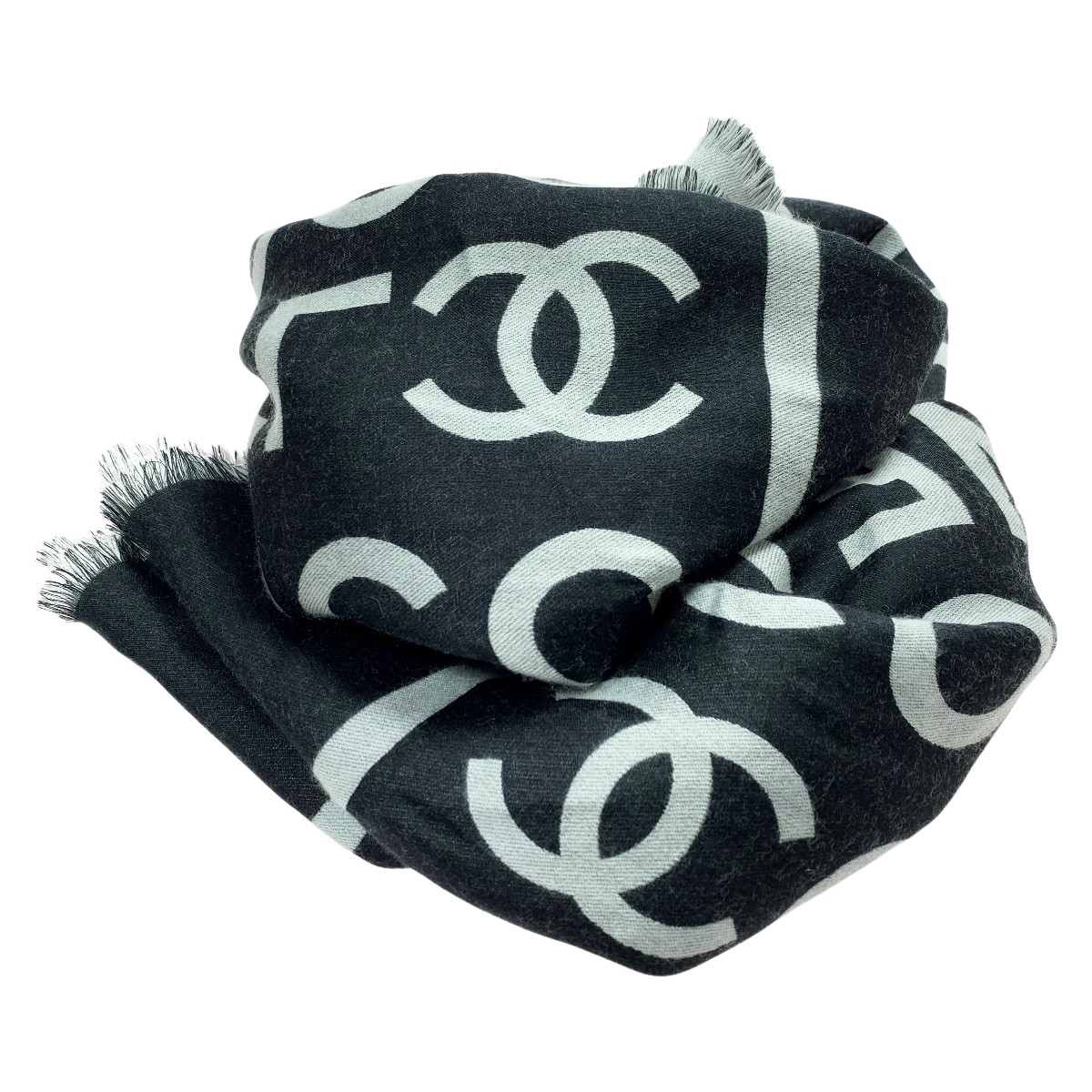 【中古】CHANEL シャネル CHANEL COCO 大判袈裟  黒いこと×薄墨色 B価値づける