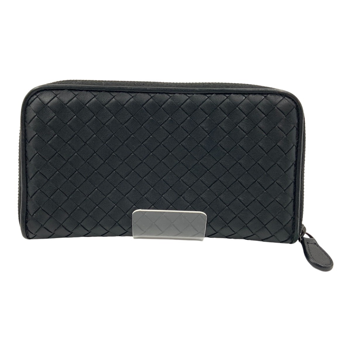 〇〇【中古】BOTTEGA VENETA ボッテガヴェネタ イントレチャート ラウンドジッパー 長紙入れ 114076-V4651/1000 黒いこと B序列付ける