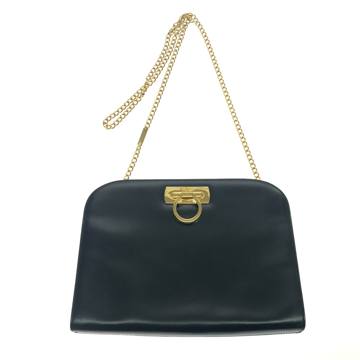 【中古】Salvatore Ferragamo サルヴァトーレフェラガモ ショルダーバッグ ガンチーニ ゴールドチェーン チェーンショルダー P21 0587 ブラック Bランク