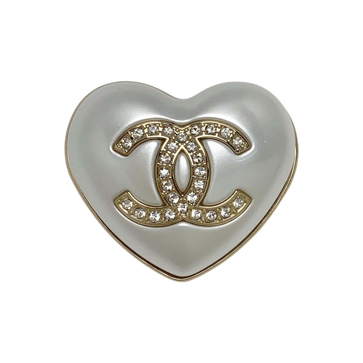 【中古】CHANEL シャネル ハート ココマーク ラインストーン A21B ゴールド ブローチ Bランク
