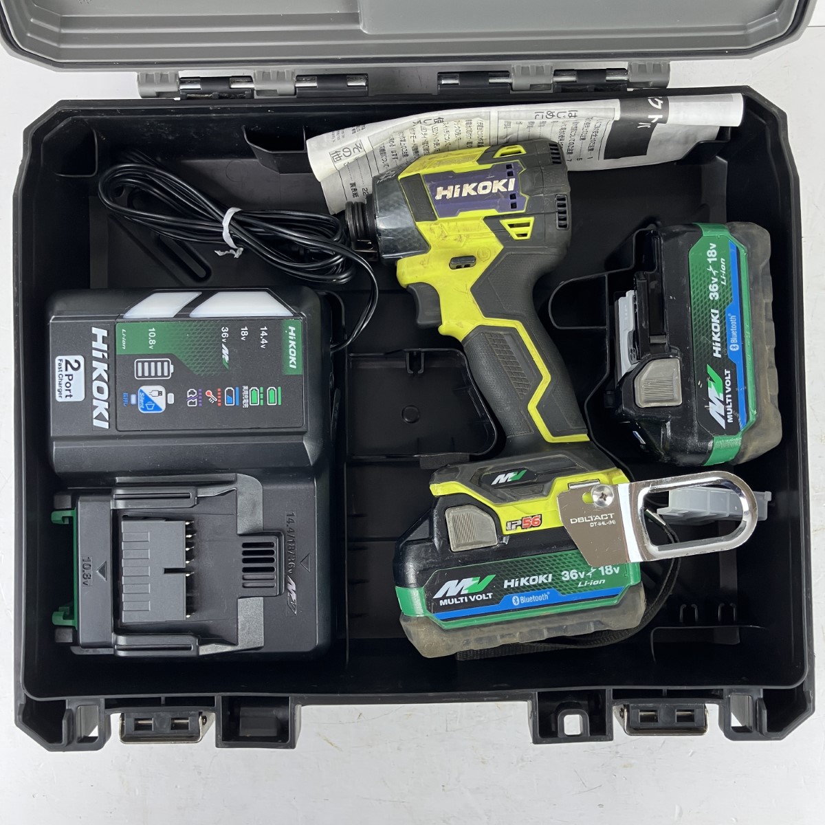 ЗЗ【中古】HiKOKI ハイコーキ 36v インパクトドライバ バッテリーx2 充電器 ケース付 WH36DD スパイダーイエロー Cランク