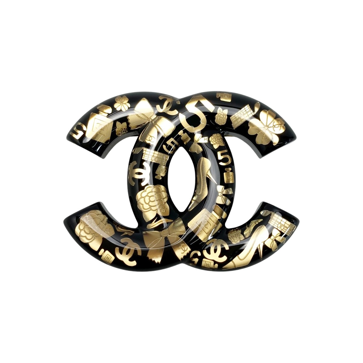 ☆☆【中古】CHANEL シャネル ブローチ ブラック×ゴールド レジン Bランク|リサイクルビッグバン店