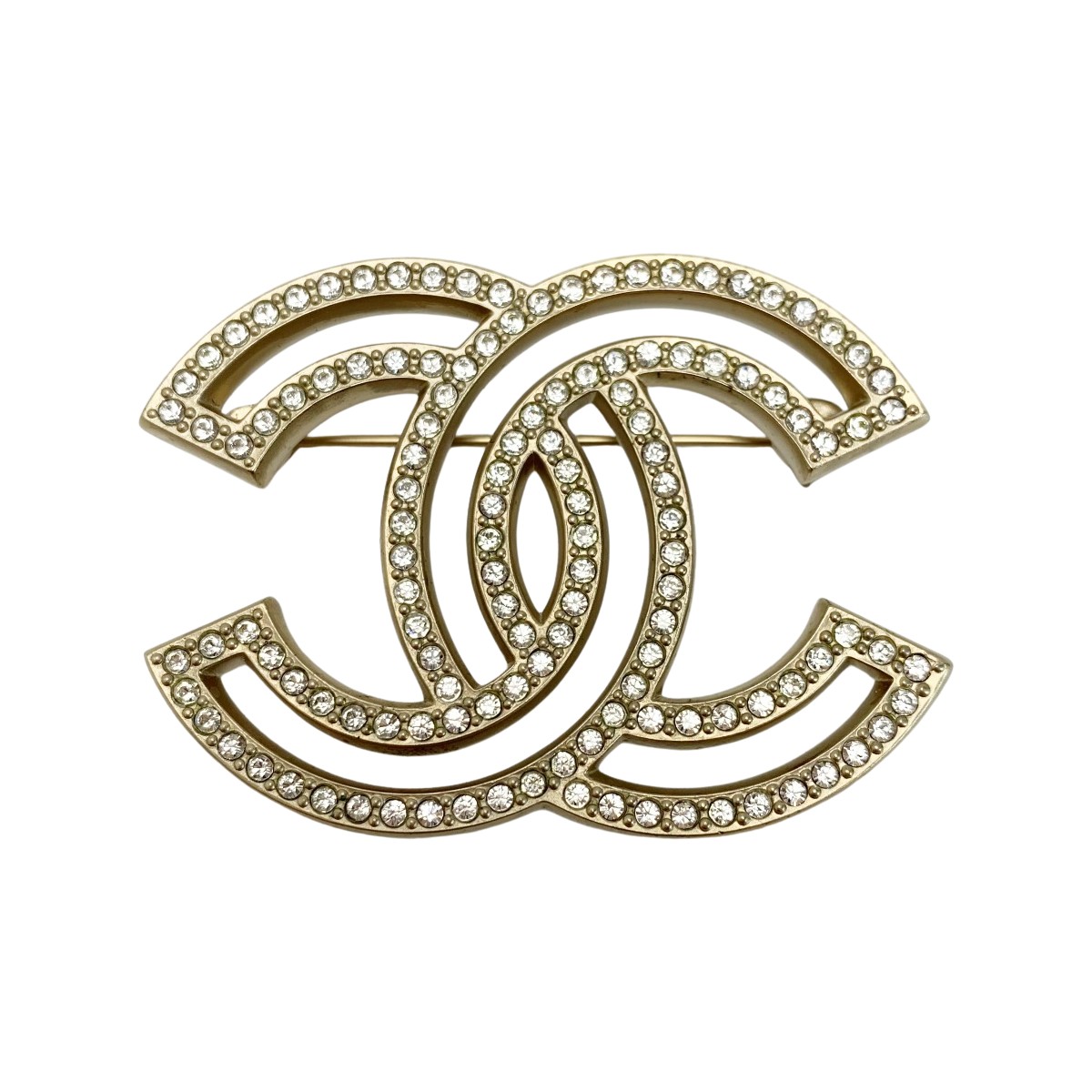 【中古】CHANEL シャネル ココマーク ブローチ A20V ゴールド ラインストーン Bランク