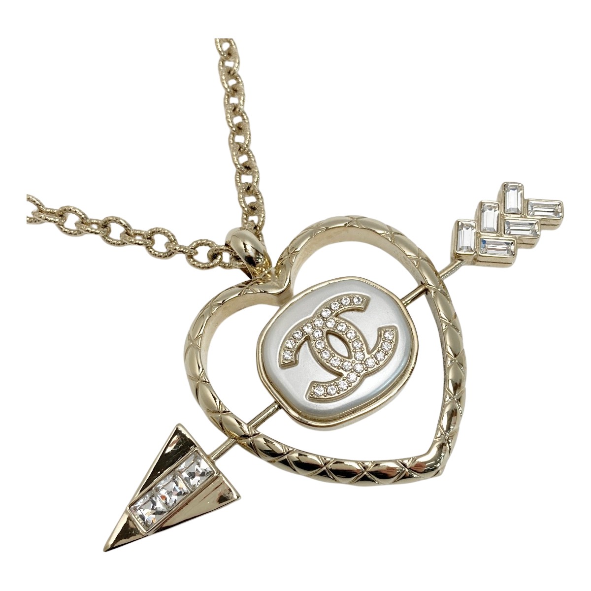 【中古】CHANEL シャネル ココマーク ハート アロー ネックレス B23C ゴールド GP ラインストーン Bランク｜リサイクルビッグバン店