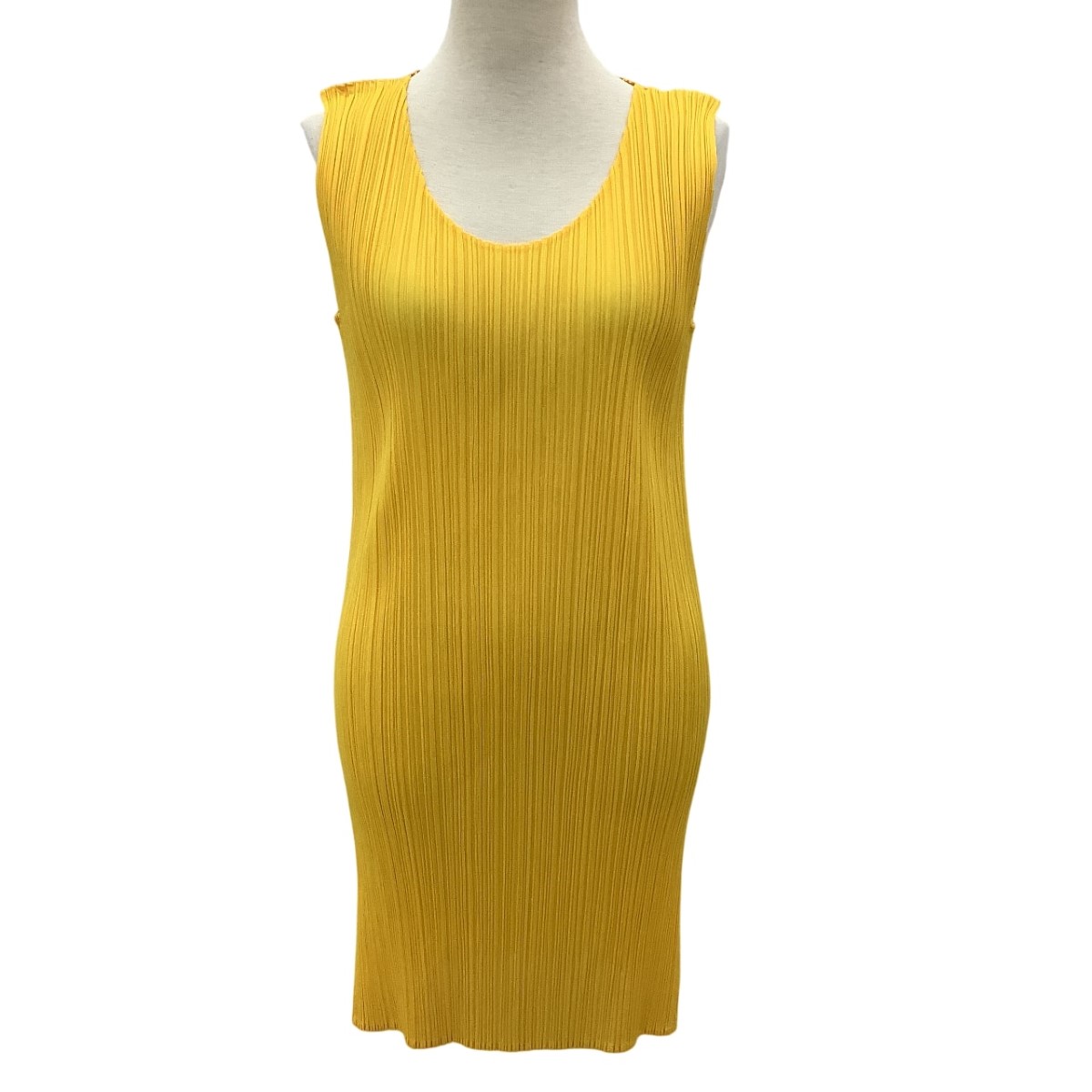【中古】ISSEY MIYAKE イッセイミヤケ PLEATS PLEASE ノースリーブカットソー SIZE 3 イエロー Bランク