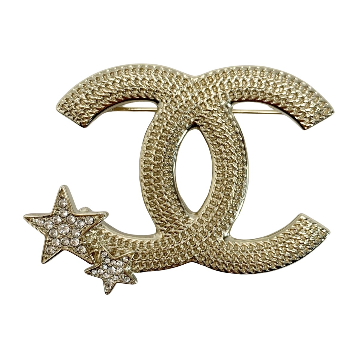 ☆☆【中古】CHANEL シャネル ココマーク スター ブローチ ゴールド GP ラインストーン アクセサリー Bランク