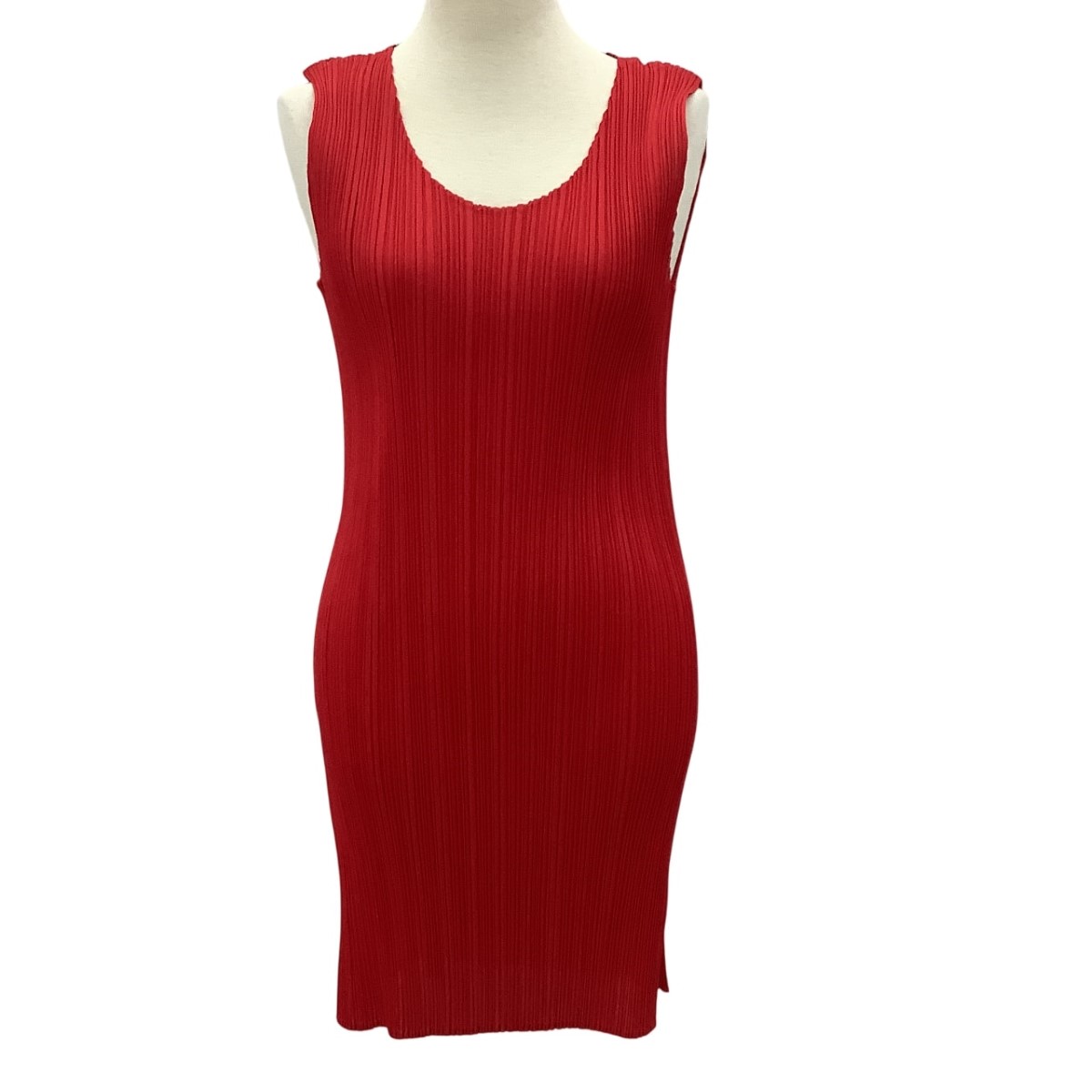 【中古】ISSEY MIYAKE イッセイミヤケ PLEATS PLEASE ノースリーブカットソー SIZE 3 PP63-JK202 レッド Bランク