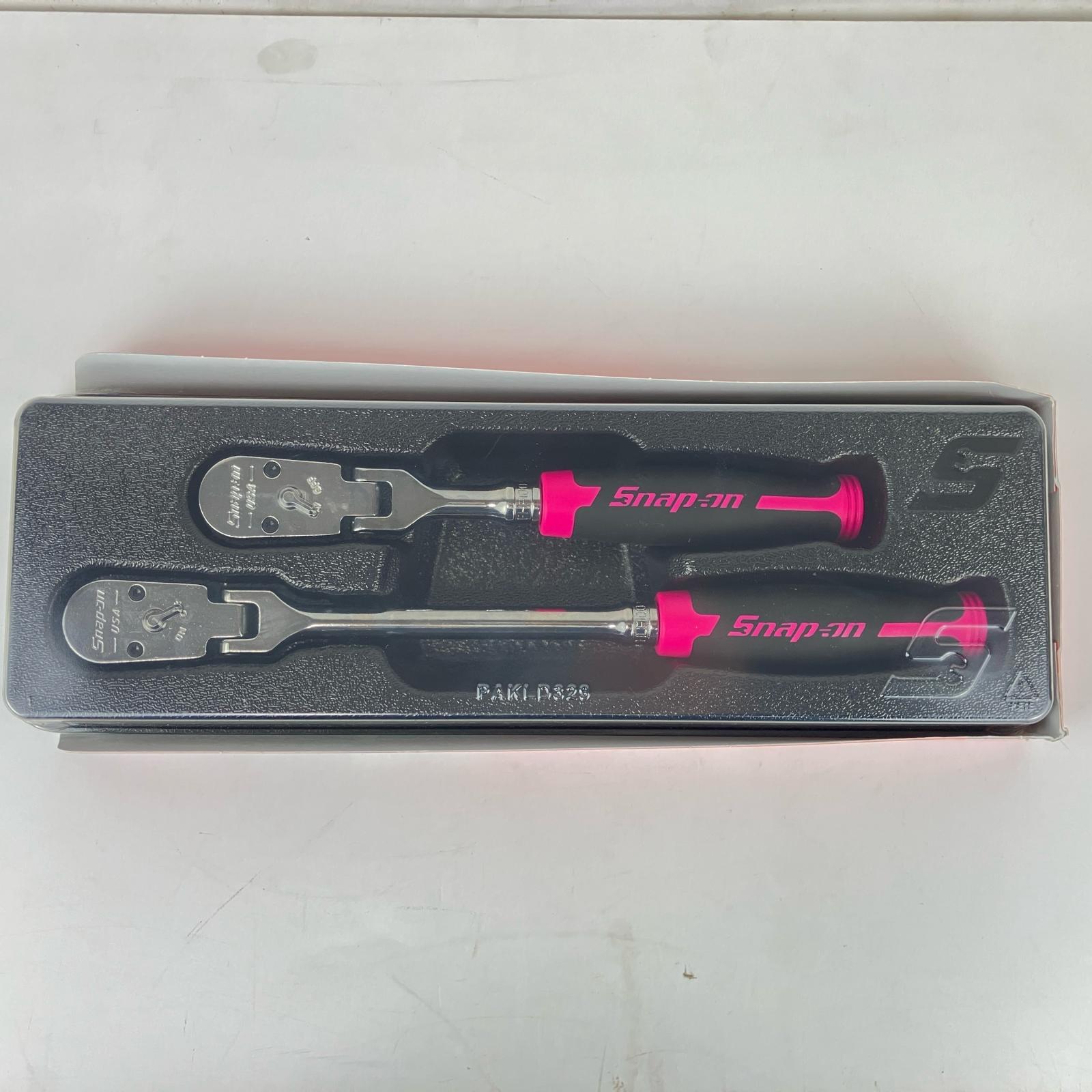ЗЗ【中古】Snap-on スナップオン 3/8 9.5sq 100歯車 フレックスヘッドラチェットセット 2本組 お盆付 RAT2FHFEP 黒いこと×さくら色 S位置づける