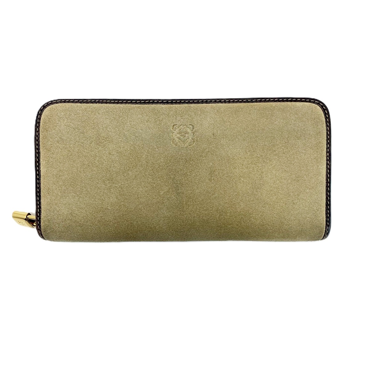 【中古】LOEWE ロエベ ラウンドファスナー財布 ベージュ スウェード レディース Bランク