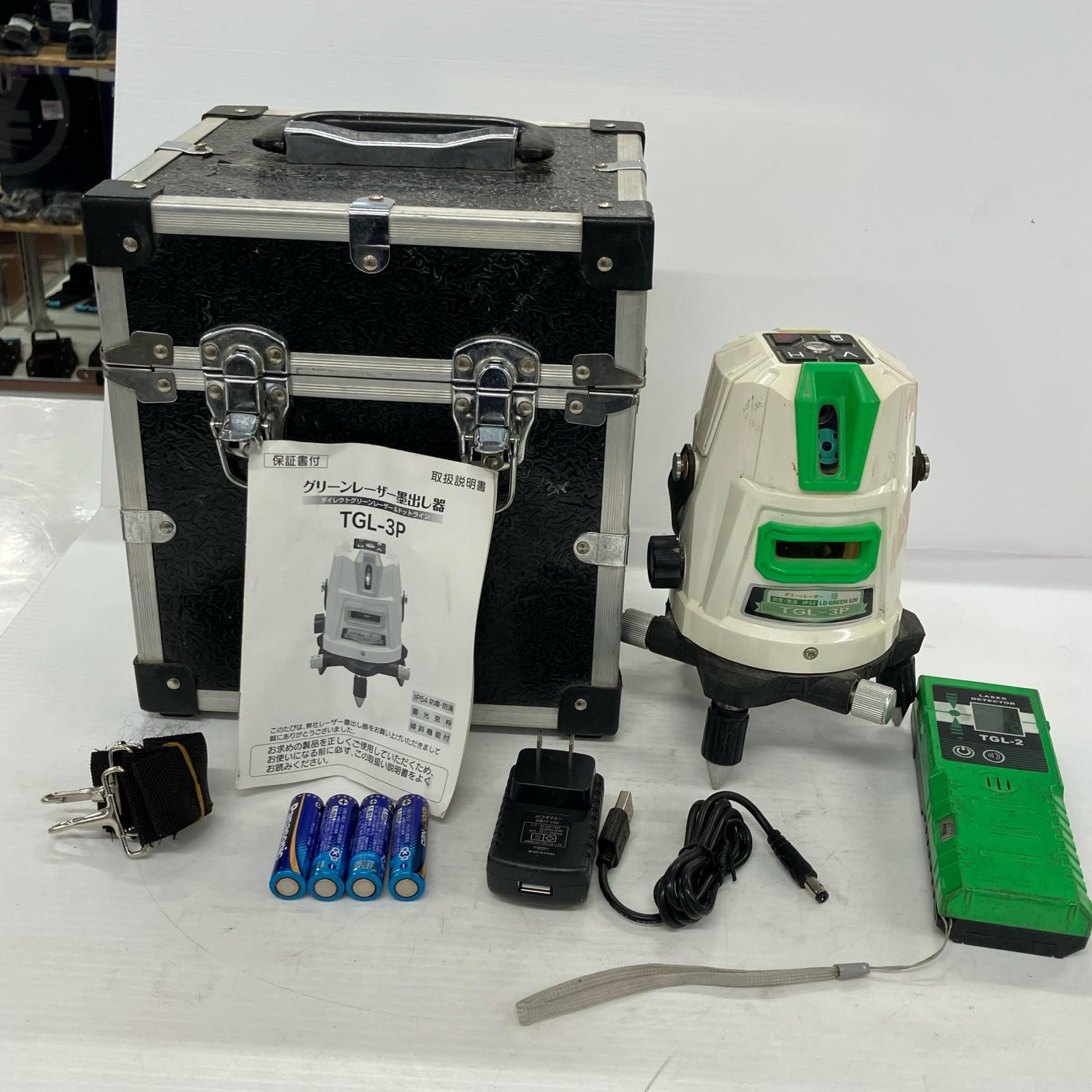 【中古】TAKAGI レーザー墨出し器 TGL-3P 黄緑 受光器付き 緑レーザー Bランク