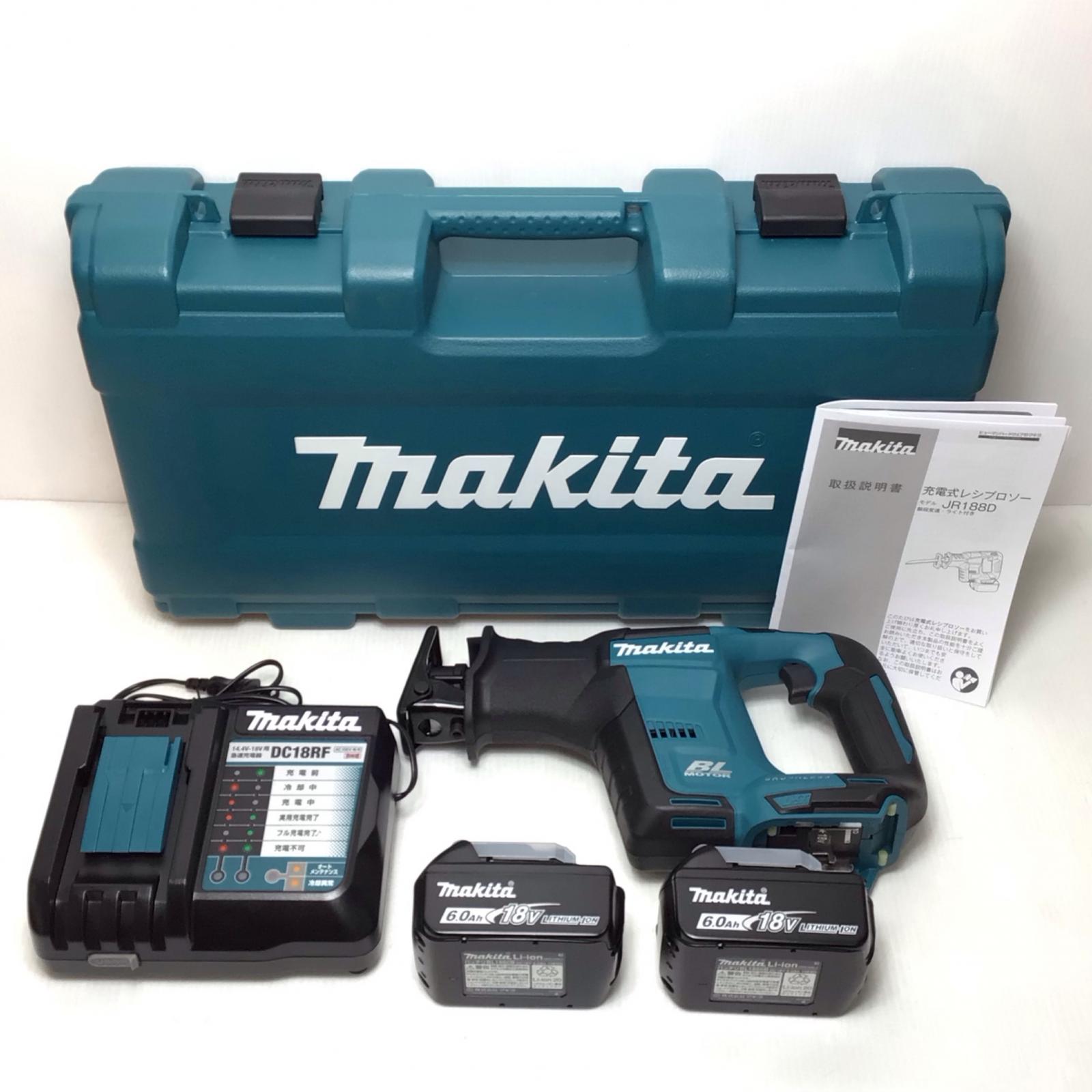 ΘΘ【中古】MAKITA マキタ レシプロソー 未当てはめる品(S) 申し受ける器・申し受ける池2個・容れもの付 コードレス式 18v 6.0Ah 588603Y JR188DRGX 青碧 S序列付ける