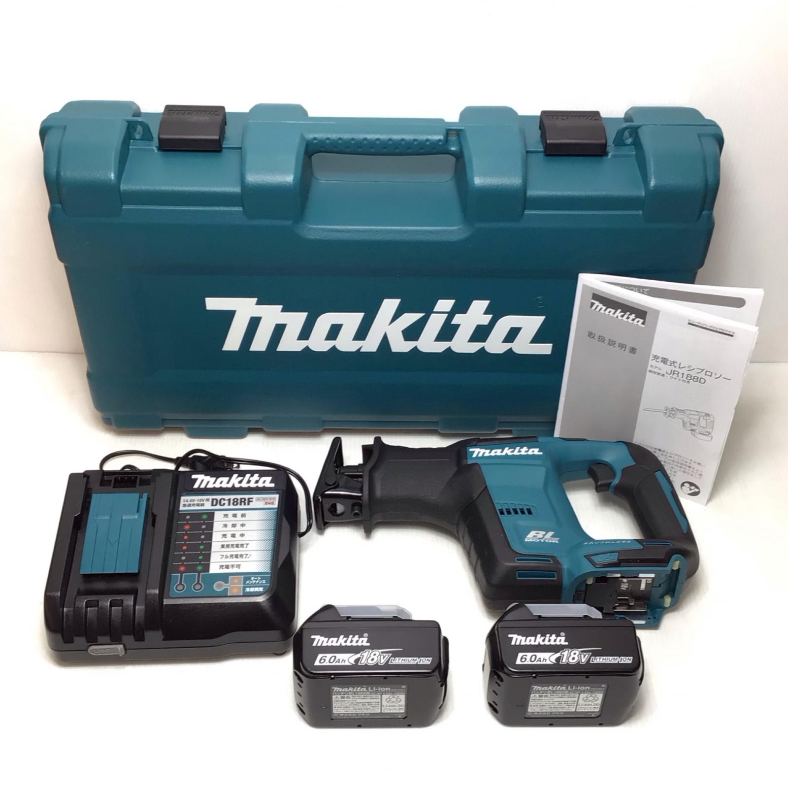 ΘΘ【中古】MAKITA マキタ レシプロソー 未当てはめる品(S) 申し受ける器・申し受ける池2個・容れもの付 コードレス式 18v 6.0Ah 588604Y JR188DRGX 青碧 S序列付ける