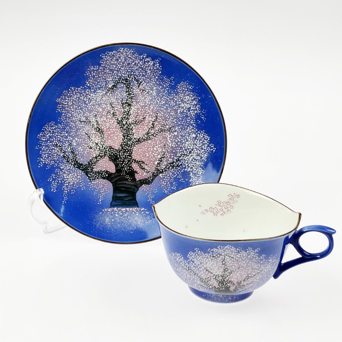 ▽▽【中古】金龍窯 肥前有田焼 時しらせシリーズ 珈琲碗 夜桜絵 中村一代 Bランク