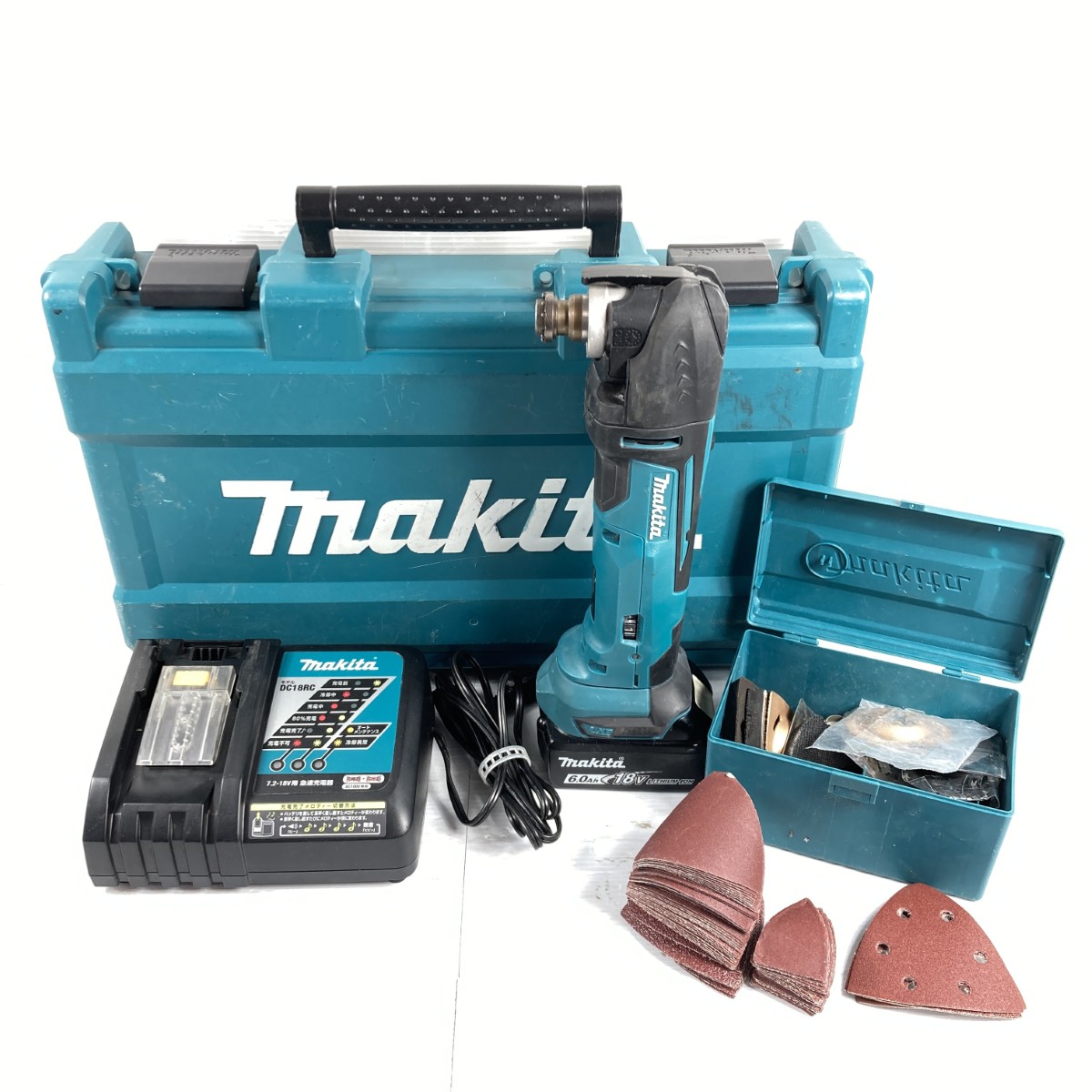 【中古】MAKITA マキタ 18V 申し受ける式マルチ手道具 (先っちょ手道具・バッテリ1個・・申し受ける器・入れもの付）PSE目じるしあり TM51DRG 青み C序列付ける