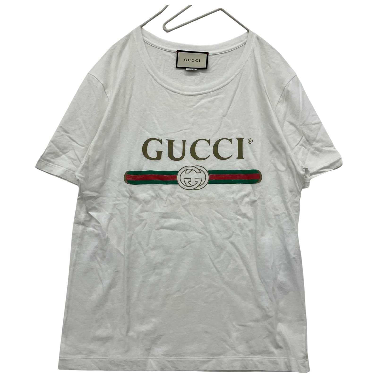 △△【中古】GUCCI グッチ Tシャツ ダメージ加工 シェリーライン S レッド×ホワイト Bランク