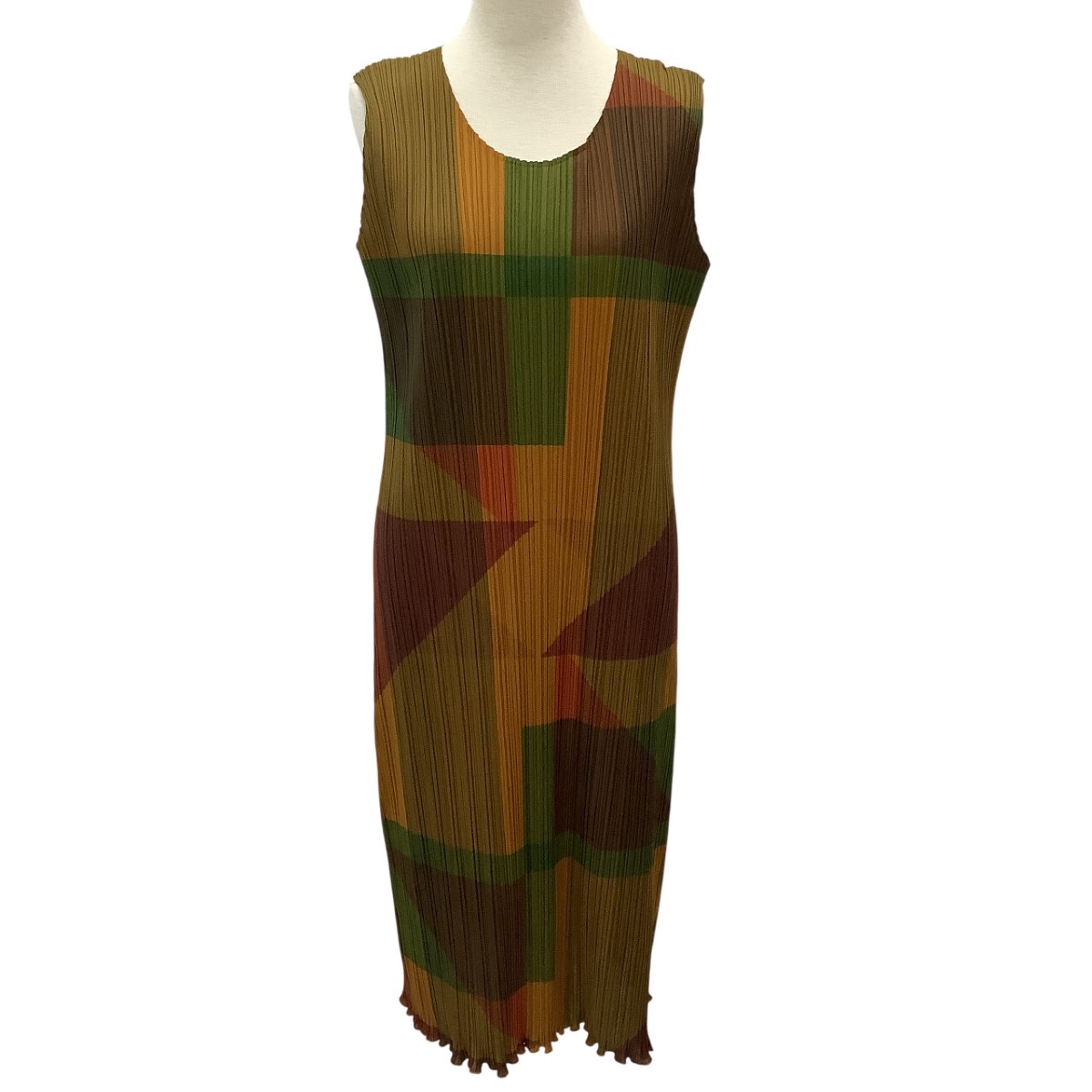 【中古】ISSEY MIYAKE イッセイミヤケ PLEATS PLEASE ワンピース SIZE 2 PP73-JH765 カーキ Bランク