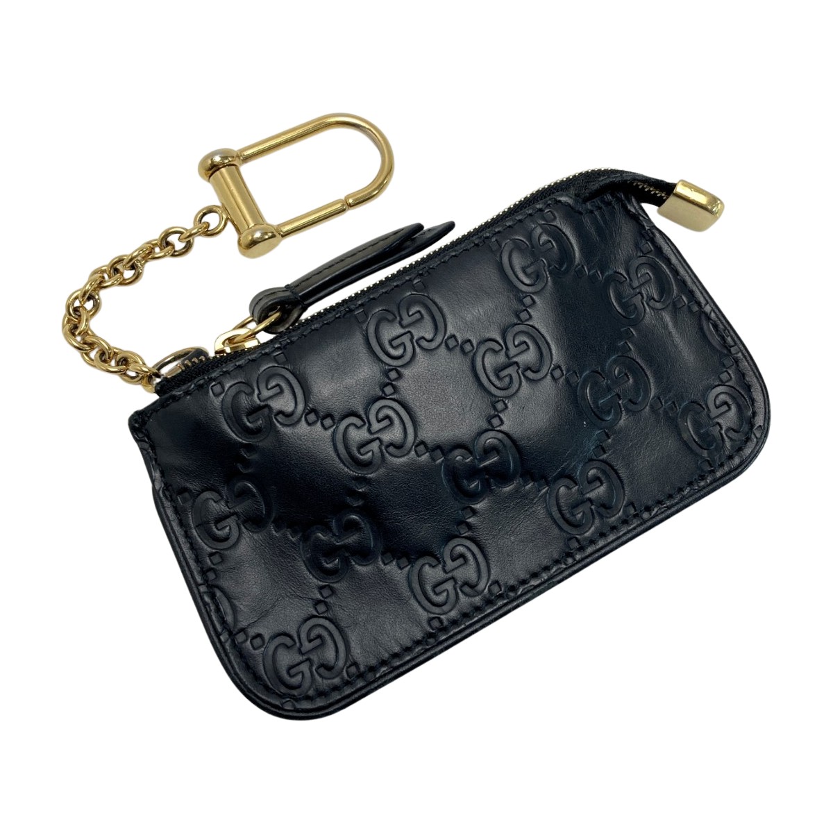【中古】GUCCI グッチ シマ キーリング付き コインケース 447964 ブラック GG 財布 Cランク