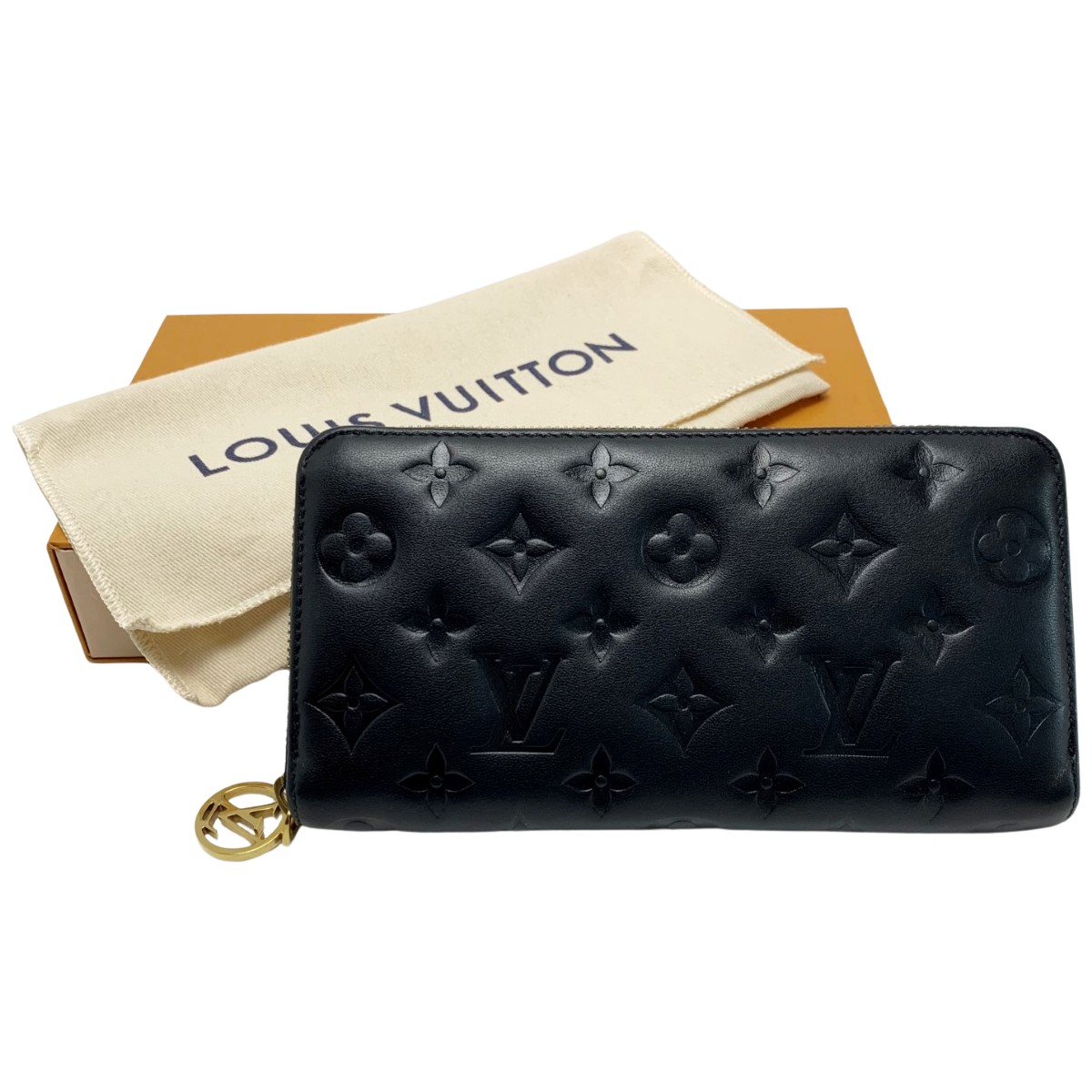【中古】LOUIS VUITTON ルイヴィトン モノグラム・エンボス ジッピー・ウォレット ノワール M81510 ノワール 財布 箱 袋有 Bランク