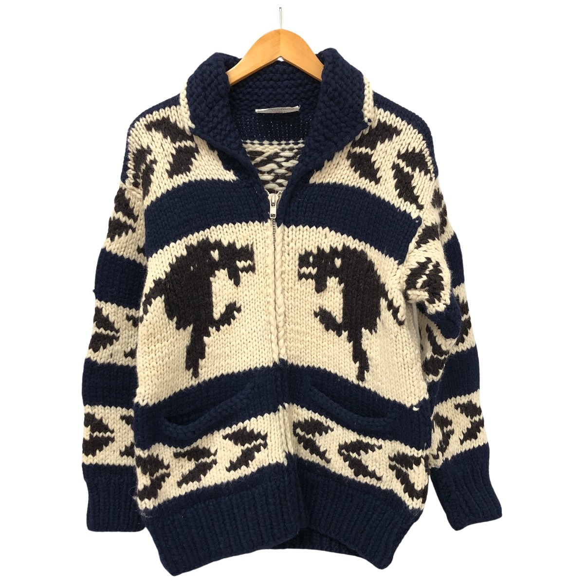 □□【中古】ALL CANADIAN カーディガン カウチンニットカーディガン 古着 ネイビー Cランク