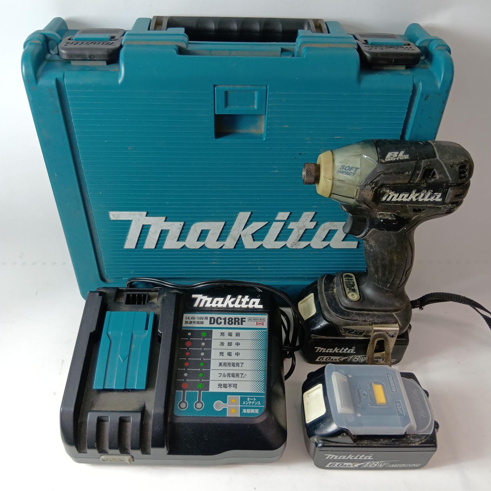 【中古】MAKITA マキタ インパクトドライバ 18v 6.0Ah TS141D ブラック 充電器・充電池2個・ケース付 コードレス式 Cランク