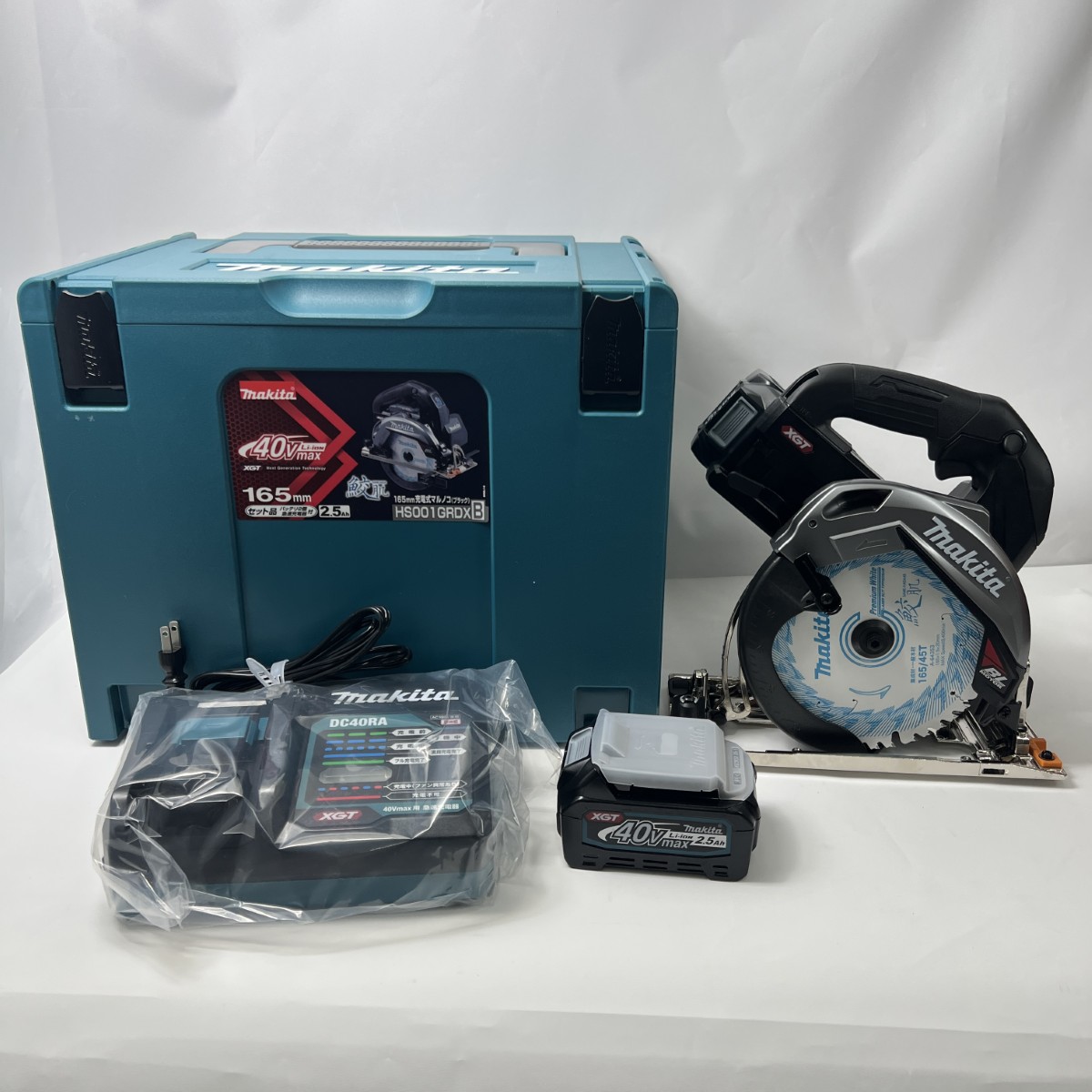 〇〇【中古】MAKITA マキタ 申し受ける式マルノコ 165粍 40V 蓄電池BL4025×2、申し受ける器DC40RA、入れもの付 HS001GRDXB 未当て嵌める品 S価値づける