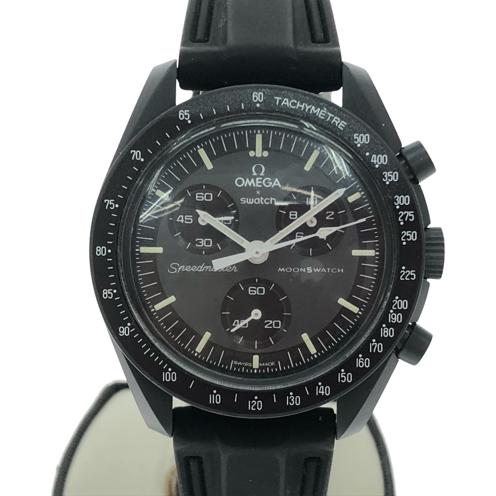 ▼▼【中古】OMEGA ゼロ メンズウォッチ 石英 クロノグラフ SWATCH共同研究 軍事任務 トゥ 水銀 胴締め社外品 S033A100 B価値づける