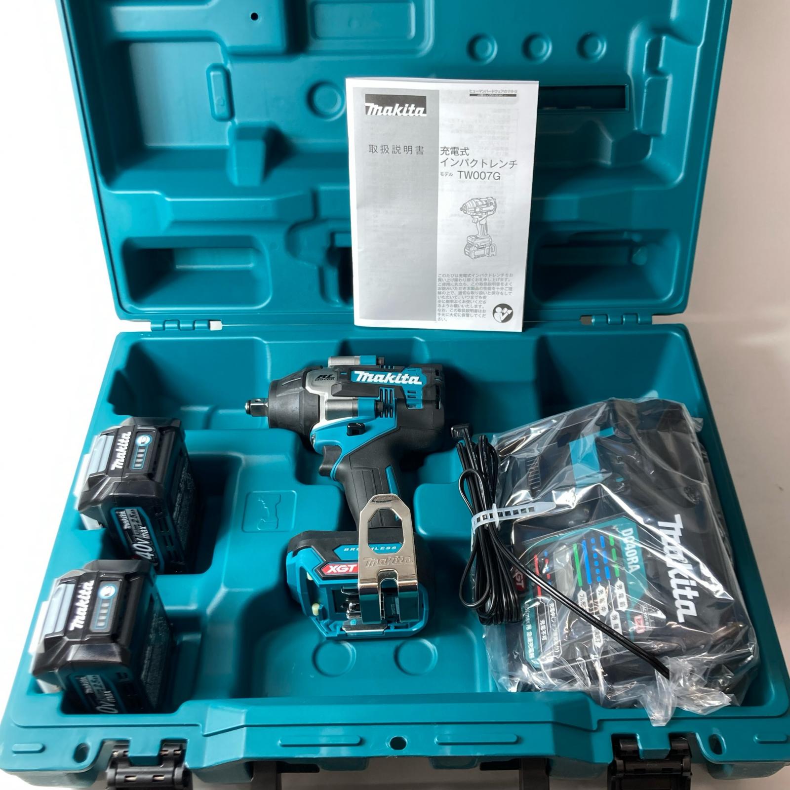 【中古】MAKITA マキタ 差しひびき鍵  TW007GRDX 青碧 40v 乾電池2個・申し受ける器・容れもの付 S位置づける