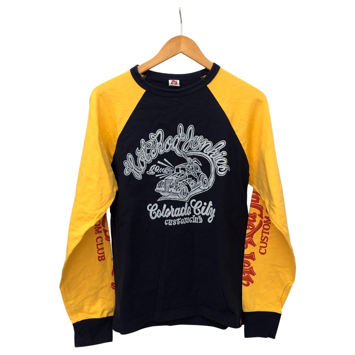 □□【中古】MWS エムダブルエス Tシャツ ラグランTシャツ SIZE L ネイビー×イエロー Cランク