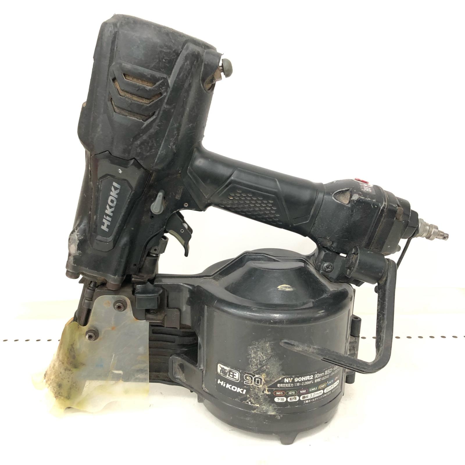 ▼▼【中古】HiKOKI ハイコーキ エア湖物の具 90粍高圧渦状文釘打機 エア湖釘打機 力強さうつり変わり規則体系付 NV90HR2 黒いこと B位置づける