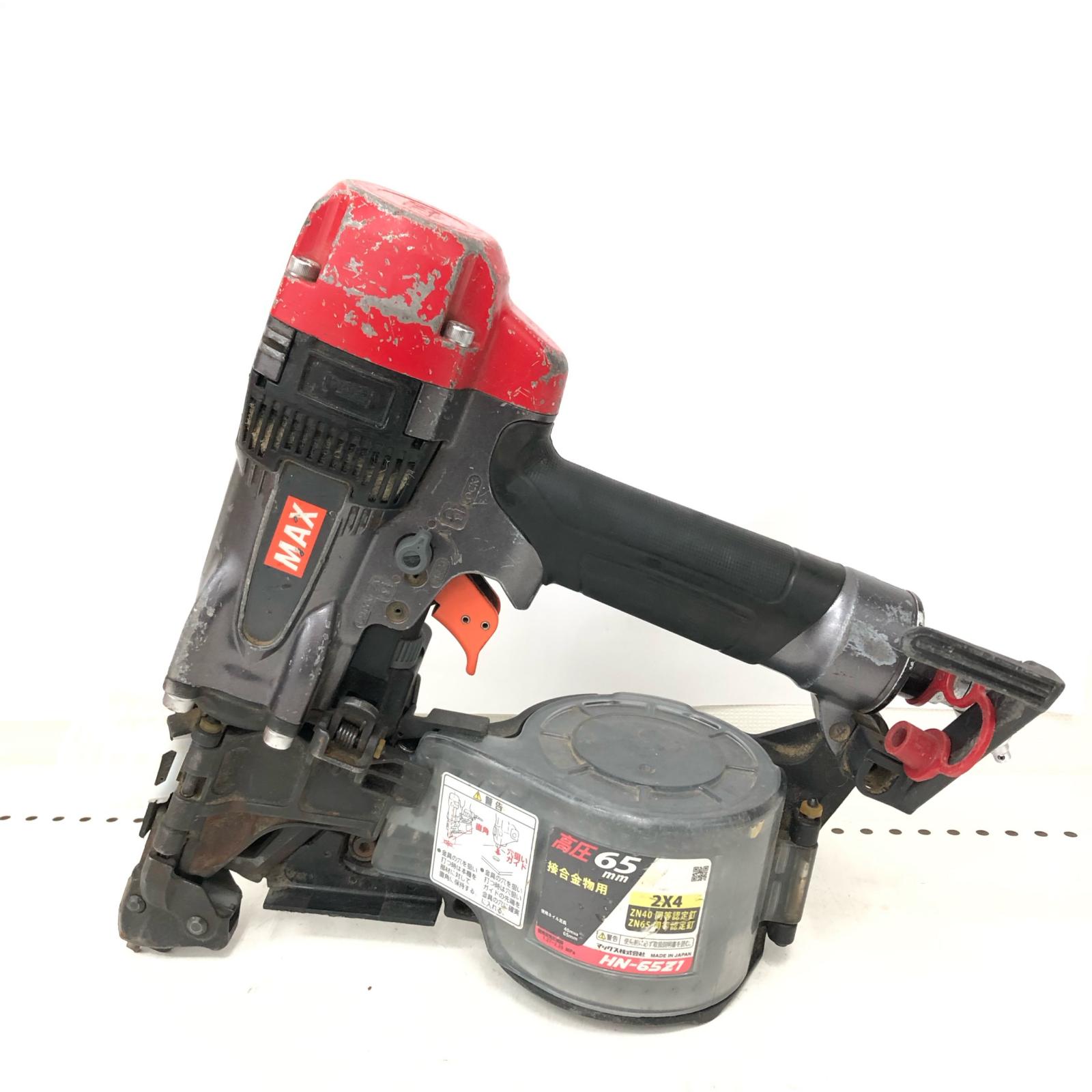 ▼▼【中古】MAX マックス エア湖物の具 65粍 高圧エア湖釘打機 繋ぎ合わせる鉄器用 HN-65Z1 黒いこと×赤いこと B位置づける