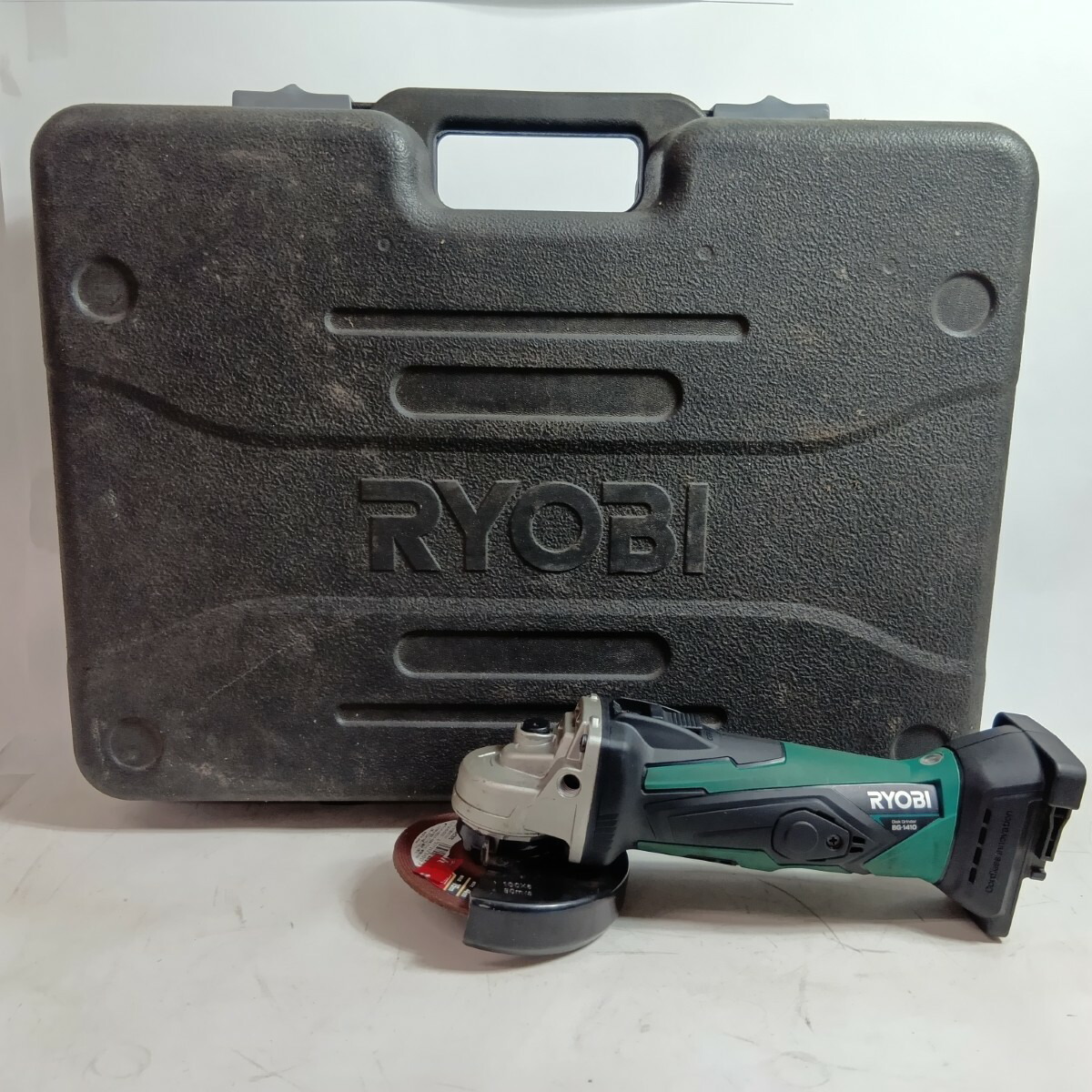 【中古】RYOBI リョービ グラインダー BG-1410 グリーン 程度B 充電器・充電池1個・ケース付 100mm 14.4v 1712 ヨゴレ有 Bランク